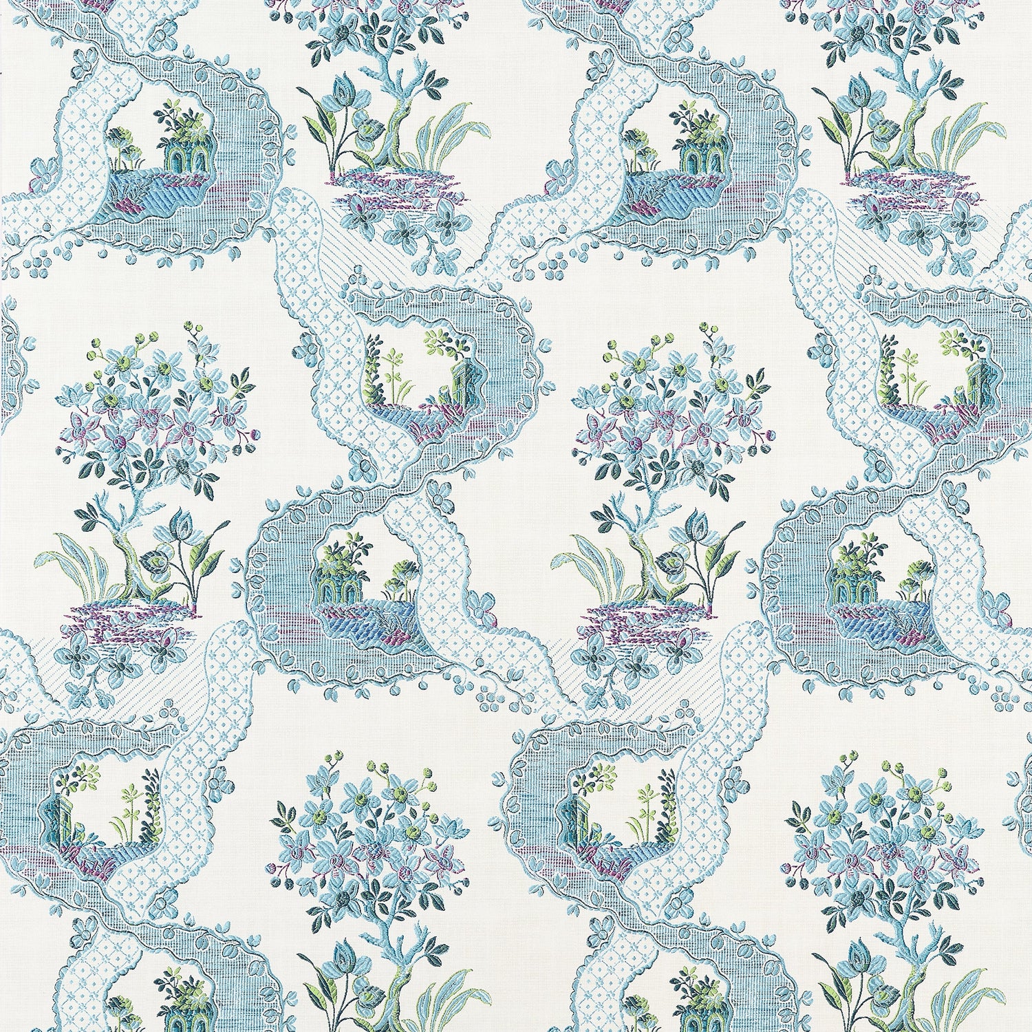 Antoinette fabric in blue and plum color - pattern number AT16157 - by Anna French in the Belvedere collection