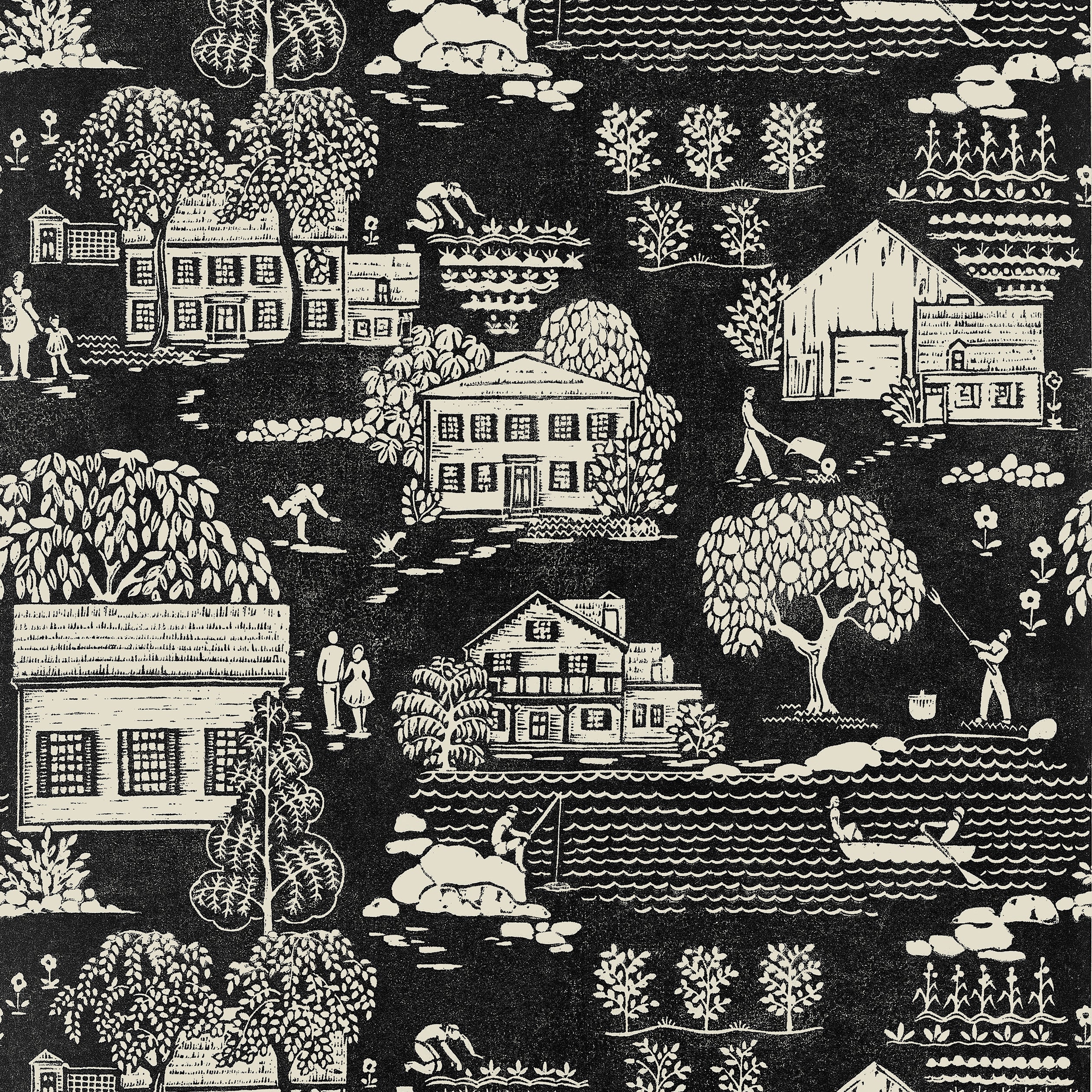 Farmingdale wallpaper in black color - pattern number AT16163 - by Anna French in the Belvedere collection