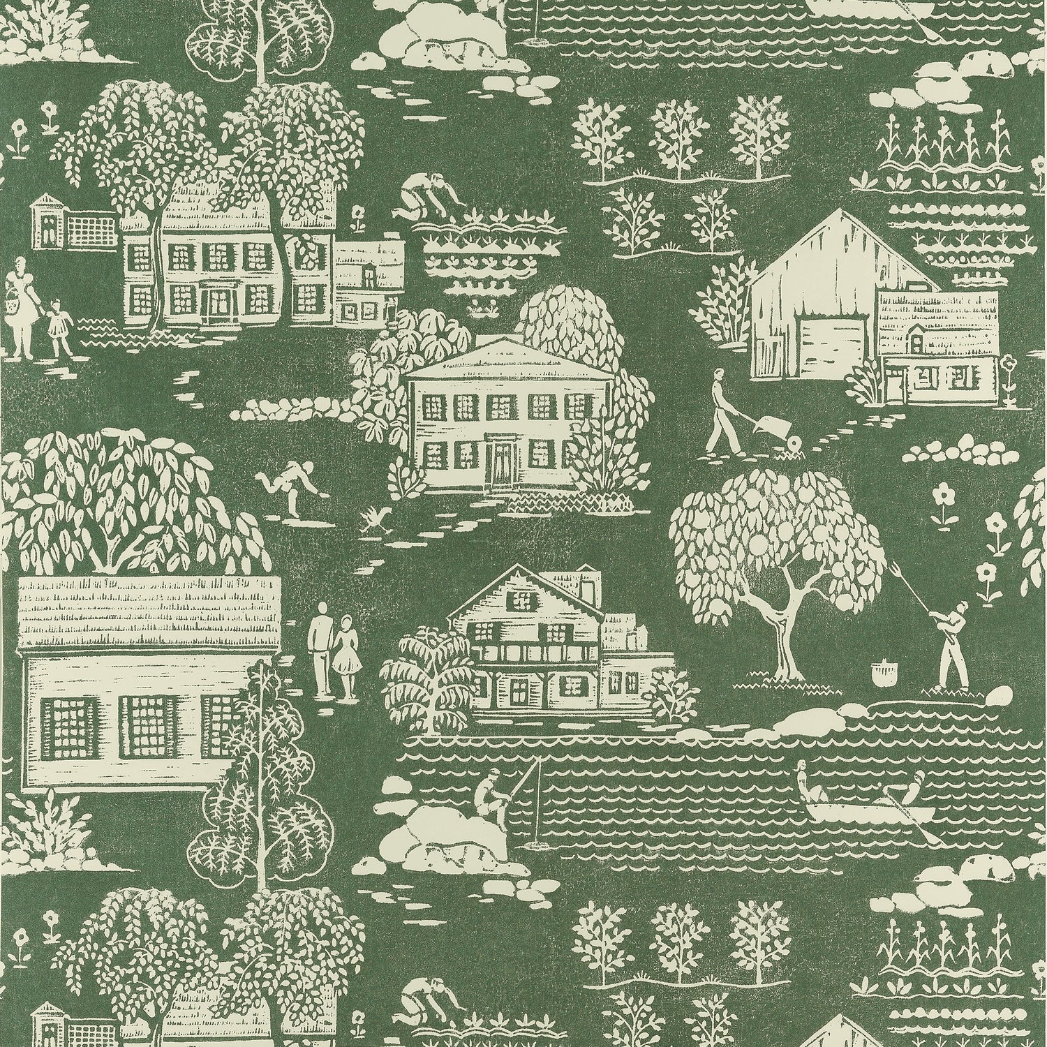 Farmingdale wallpaper in green color - pattern number AT16164 - by Anna French in the Belvedere collection
