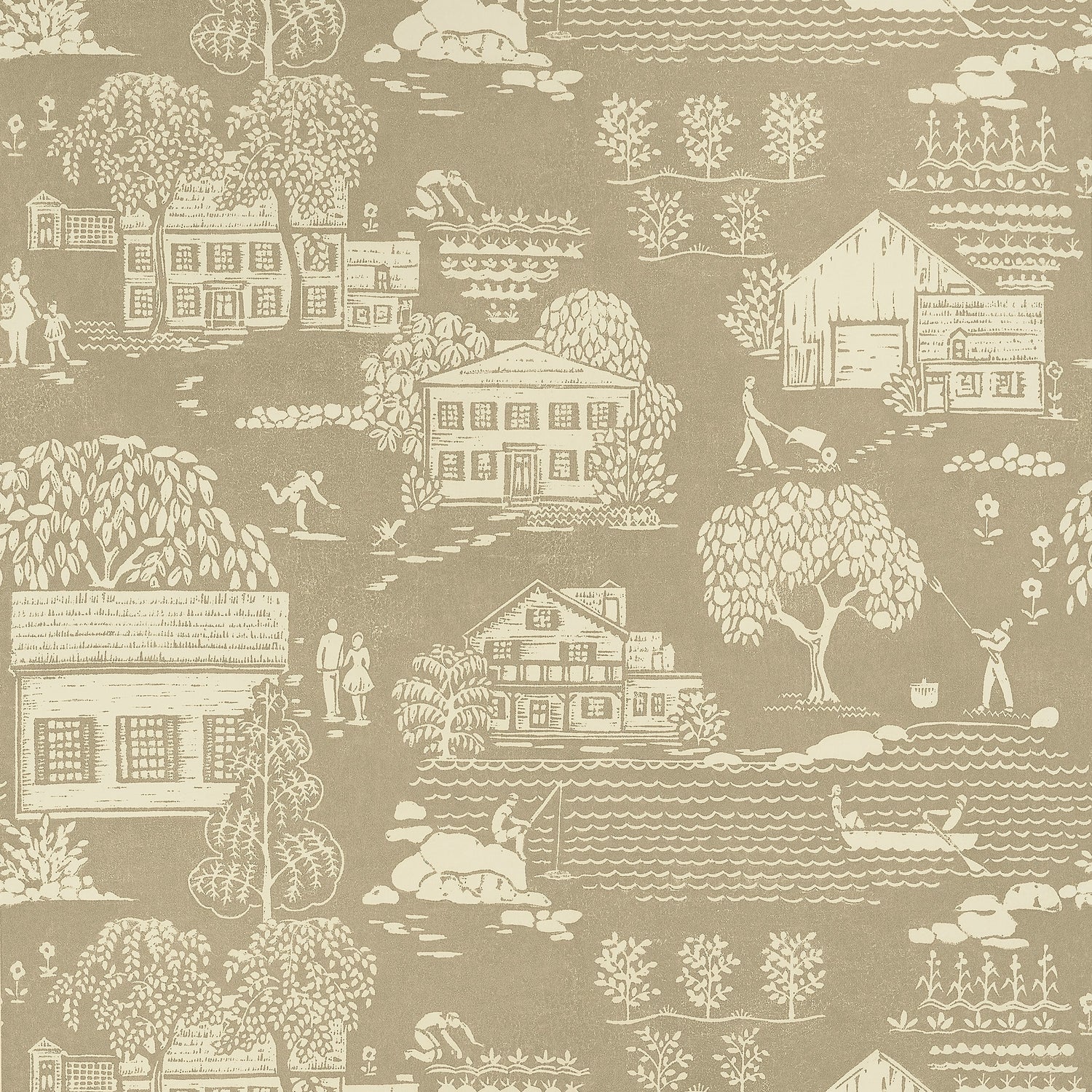 Farmingdale wallpaper in beige color - pattern number AT16165 - by Anna French in the Belvedere collection