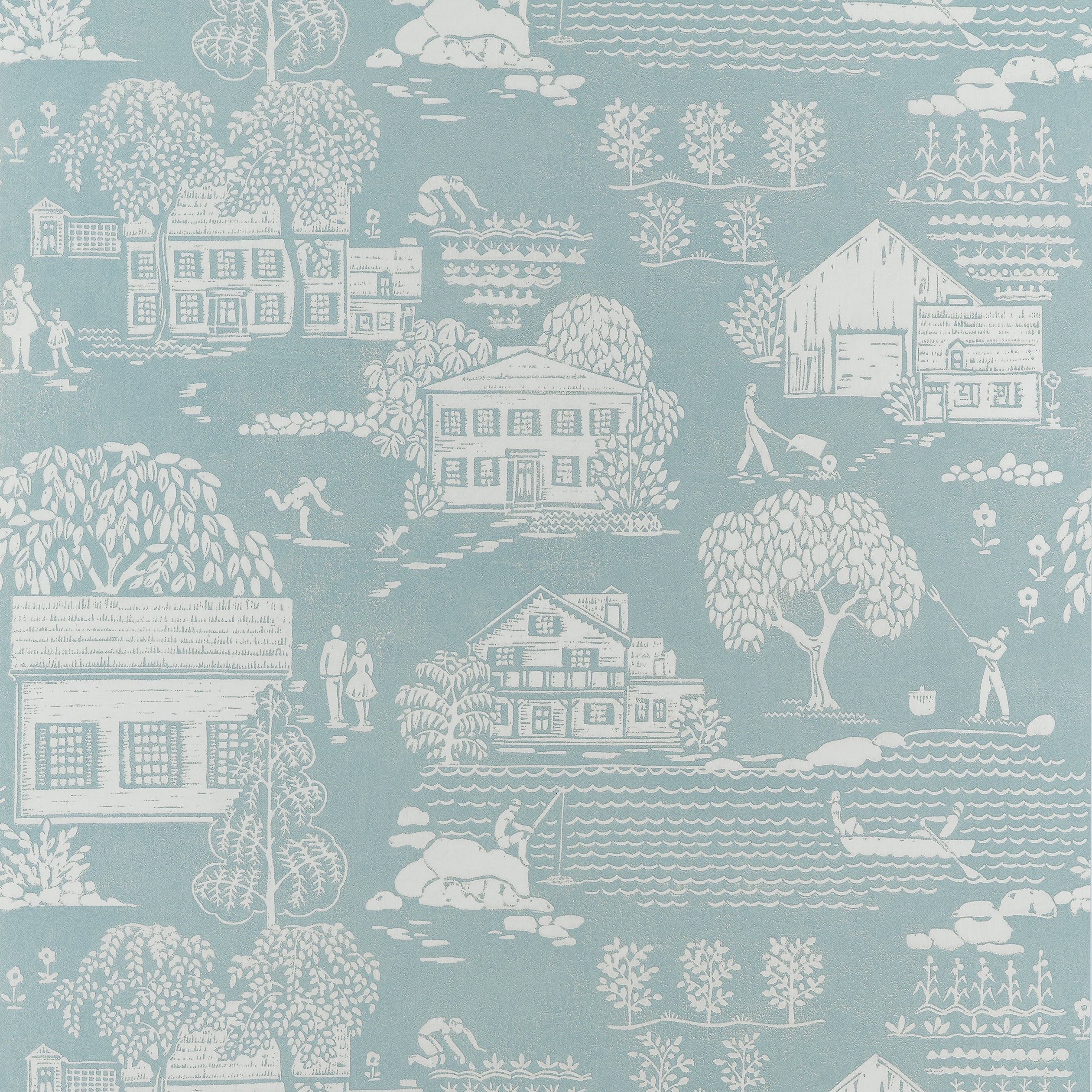 Farmingdale wallpaper in spa blue color - pattern number AT16166 - by Anna French in the Belvedere collection