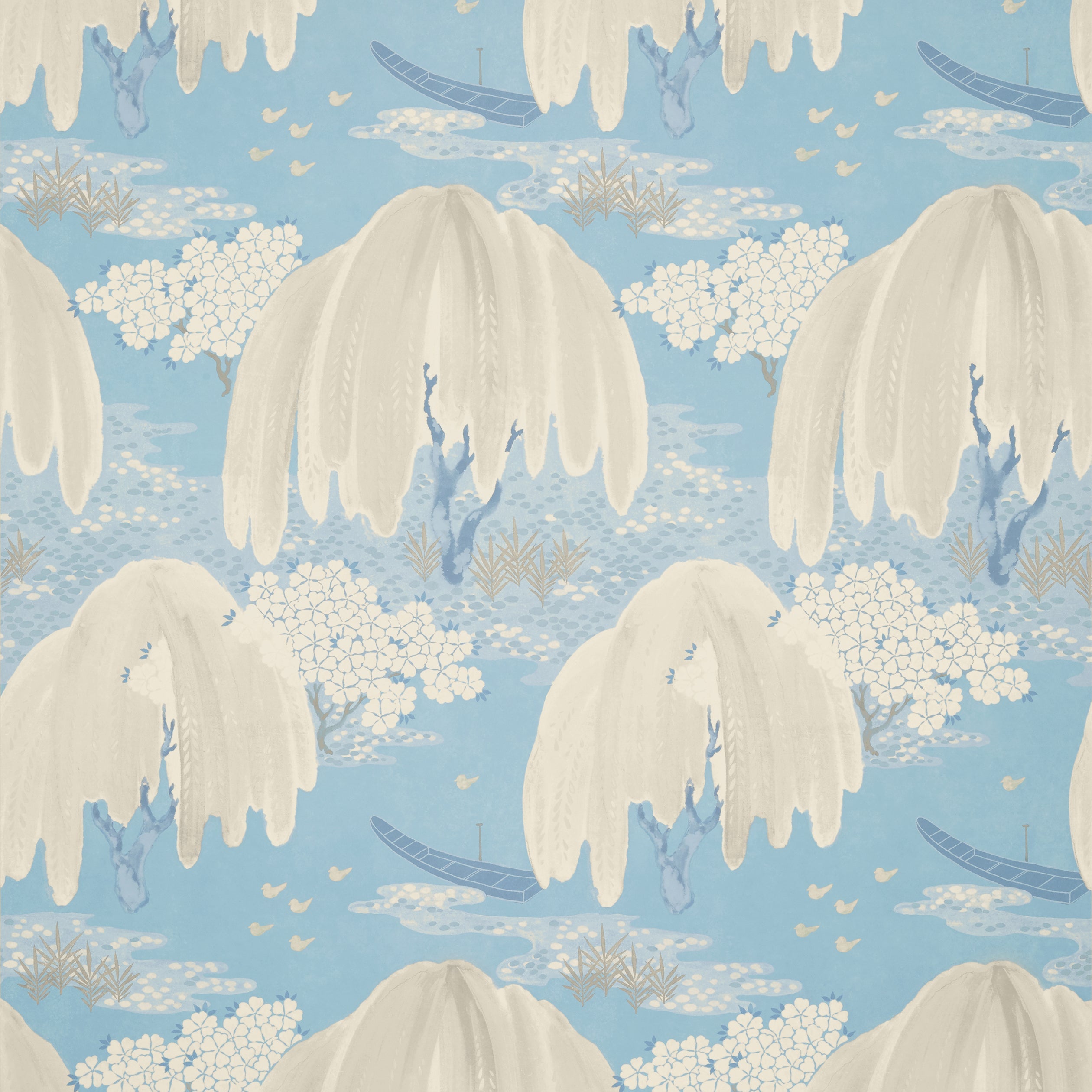 Willow Tree fabric in soft blue color - pattern number AT23108 - by Anna French in the Willow Tree collection