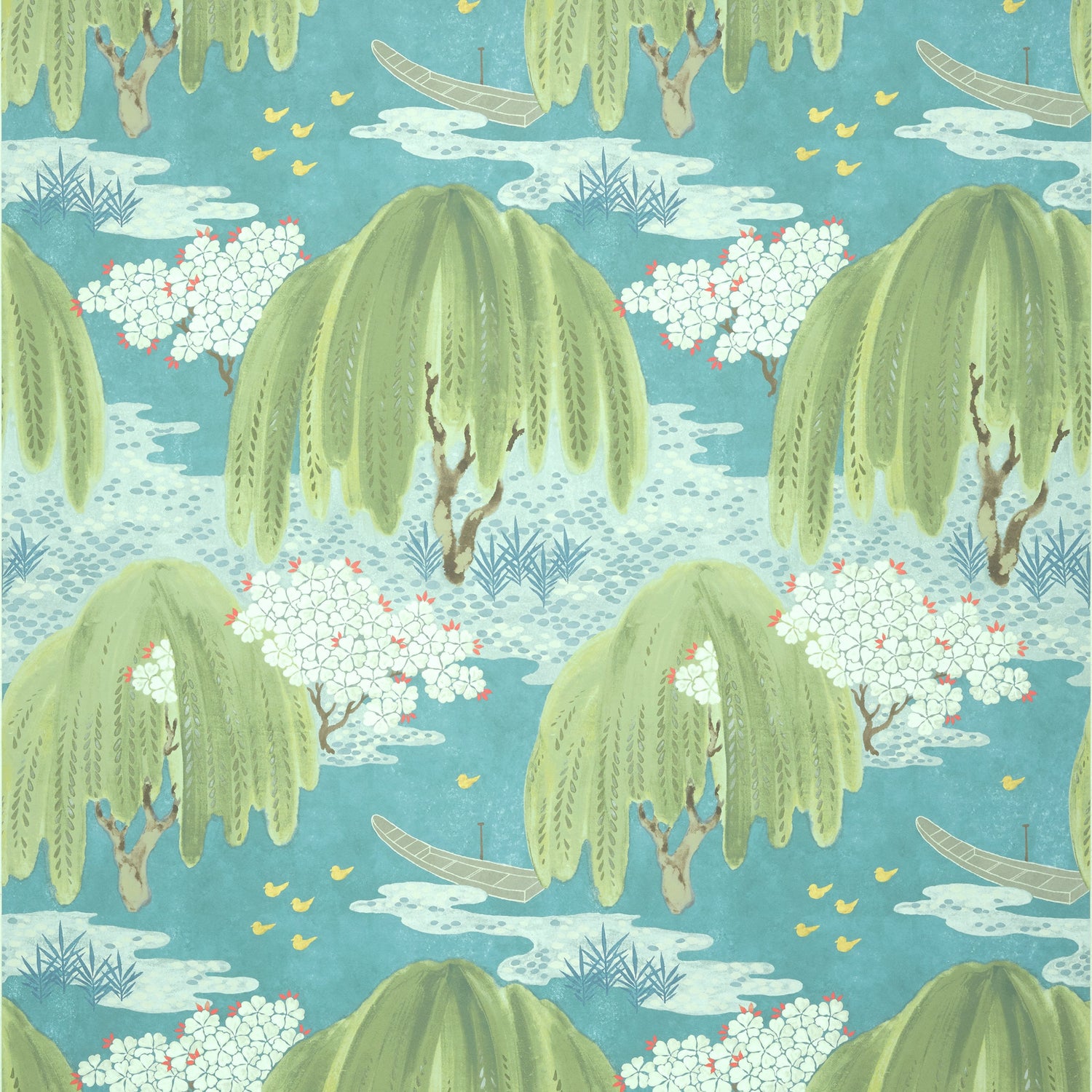 Willow Tree fabric in turquoise color - pattern number AT23109 - by Anna French in the Willow Tree collection