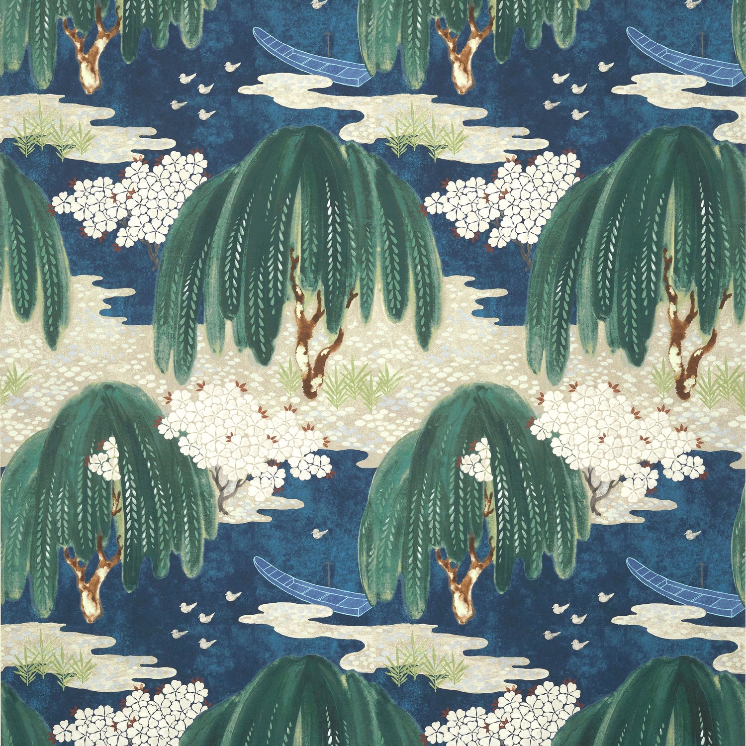 Willow Tree fabric in navy color - pattern number AT23110 - by Anna French in the Willow Tree collection