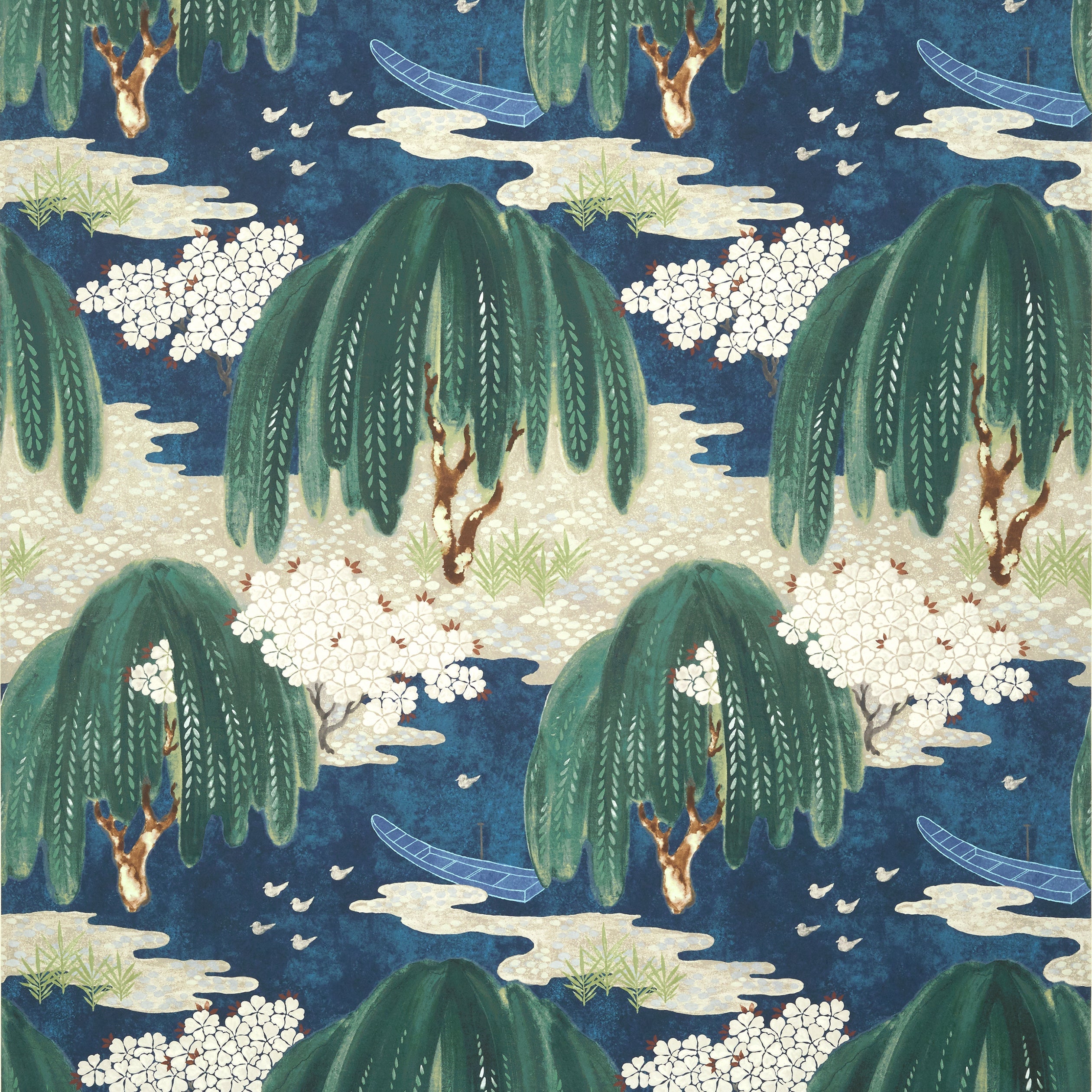 Willow Tree fabric in navy color - pattern number AT23110 - by Anna French in the Willow Tree collection