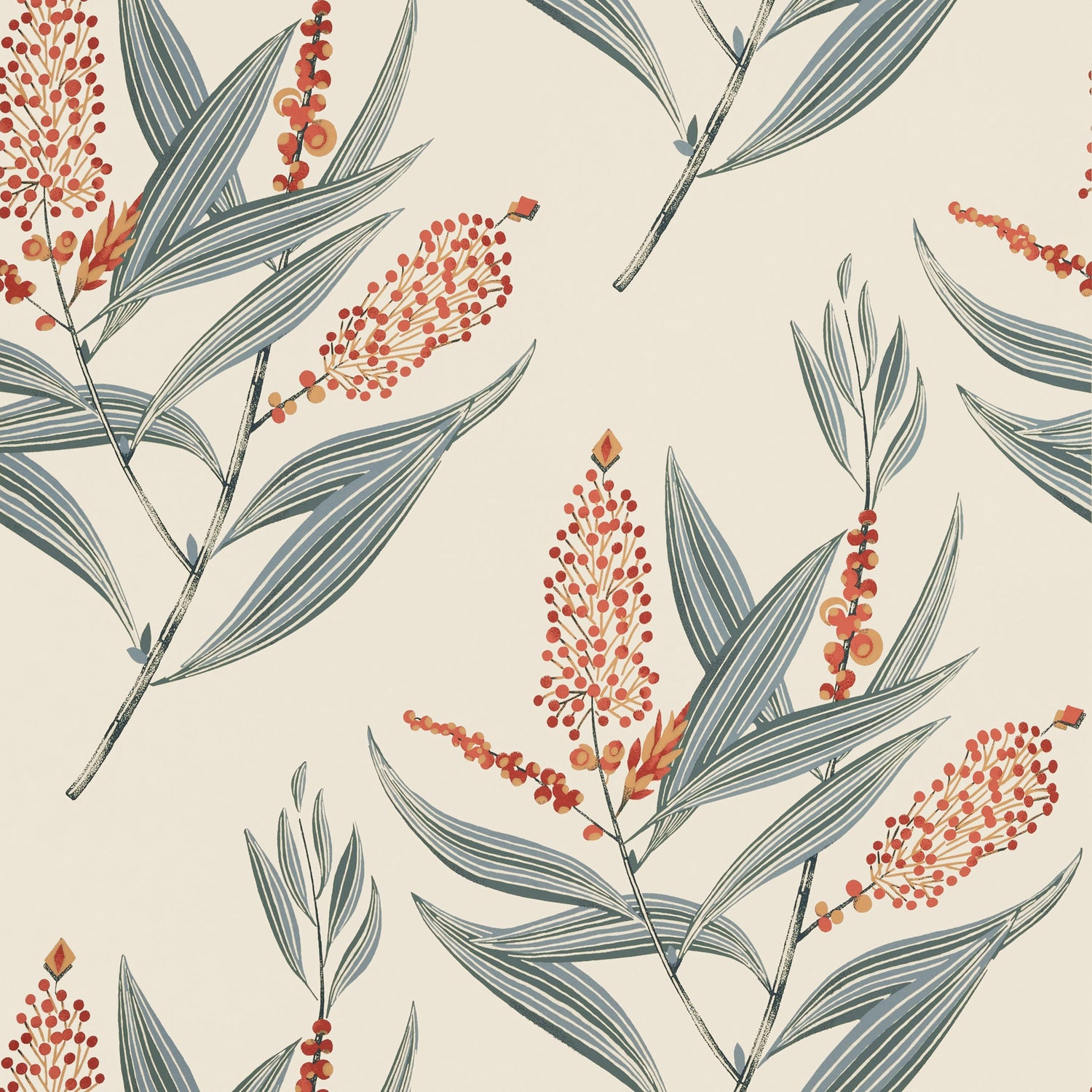 Winter Bud wallpaper in coral color - pattern number AT23137 - by Anna French in the Willow Tree collection
