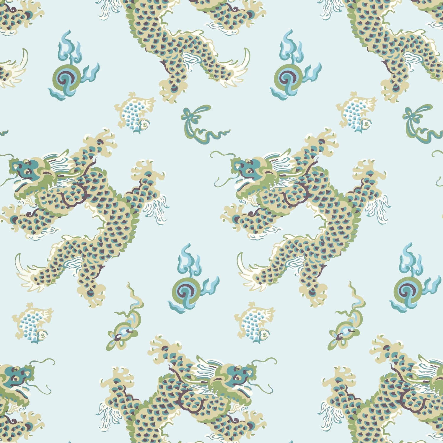 Dragon Dance wallpaper in spa blue color - pattern number AT23180 - by Anna French in the Willow Tree collection