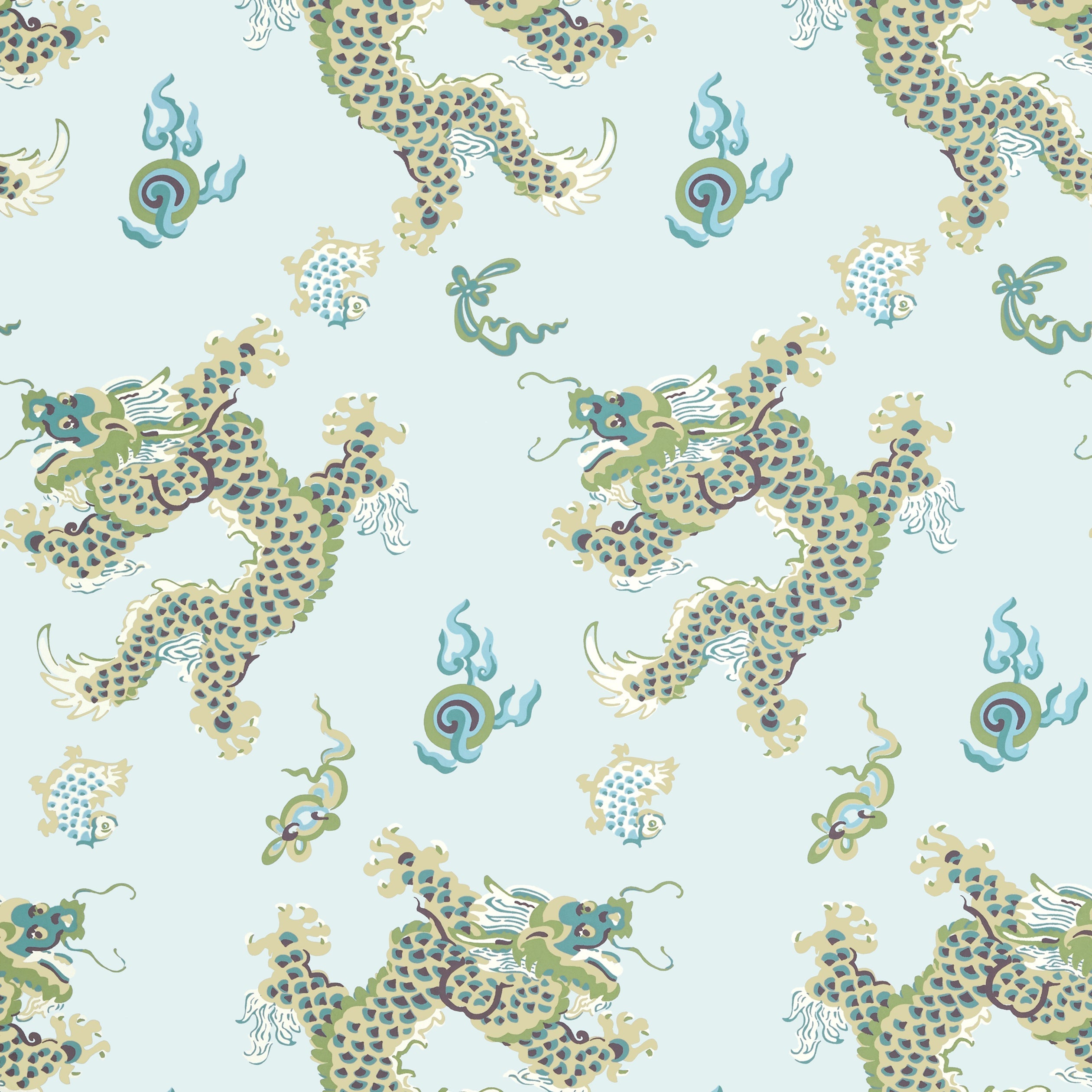Dragon Dance wallpaper in spa blue color - pattern number AT23180 - by Anna French in the Willow Tree collection