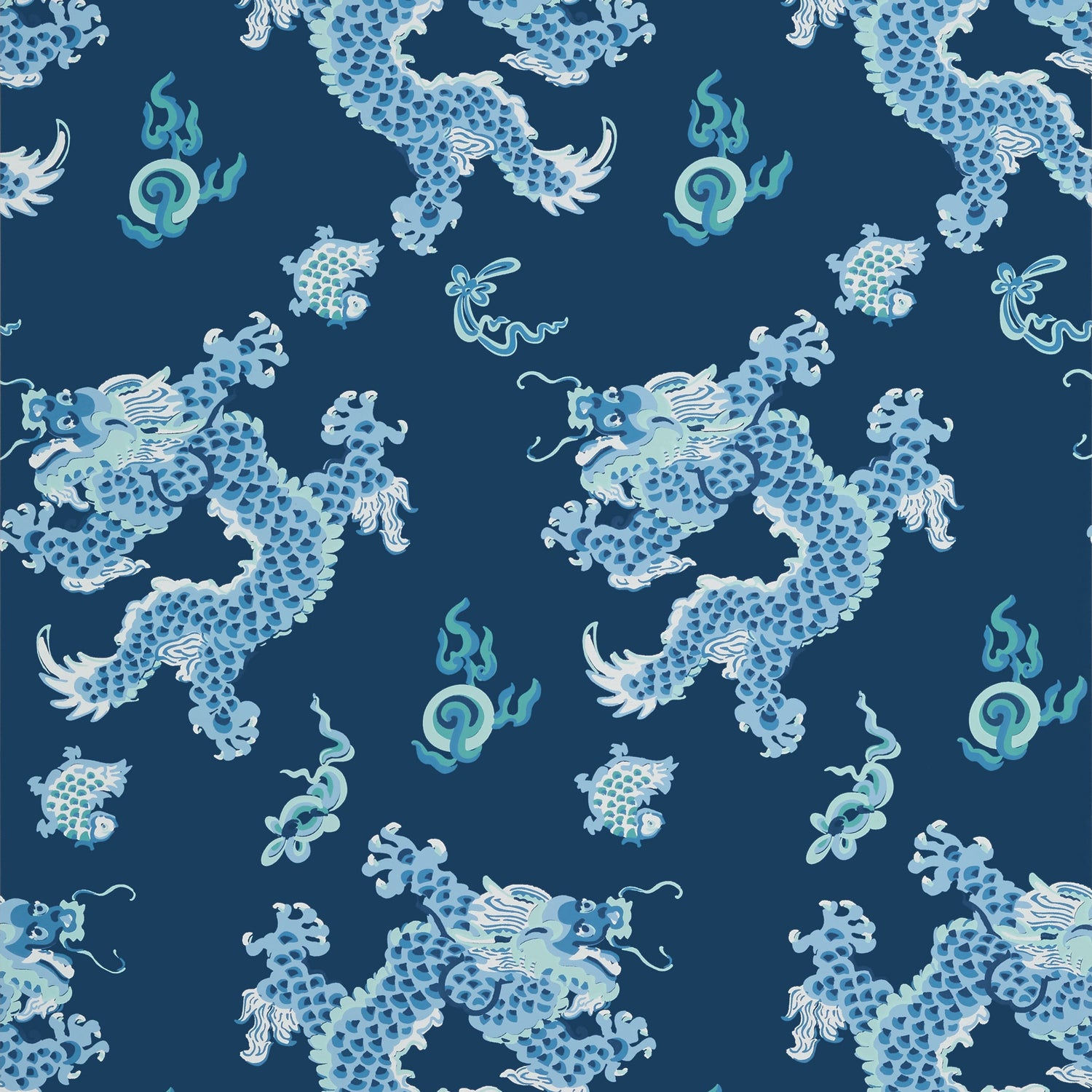 Dragon Dance wallpaper in navy color - pattern number AT23181 - by Anna French in the Willow Tree collection