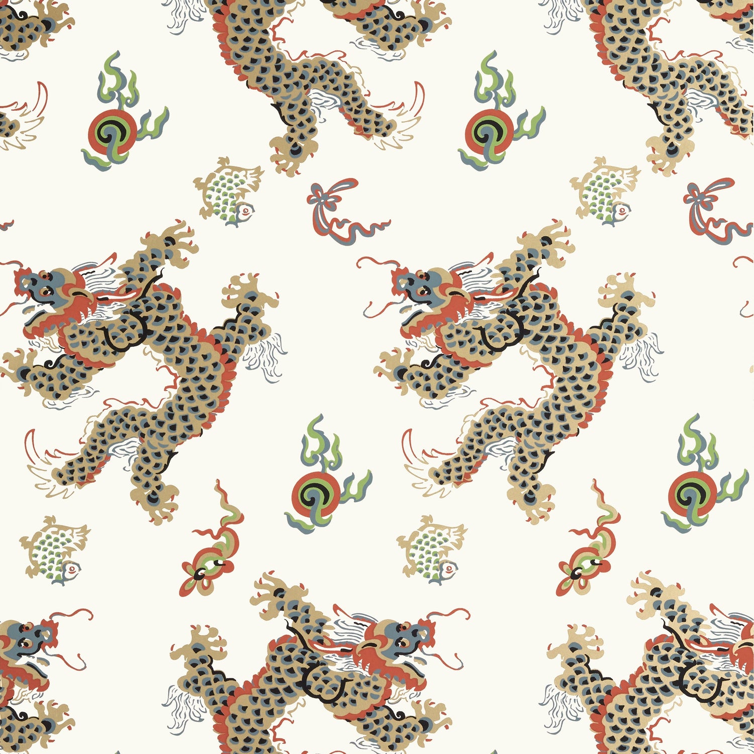 Dragon Dance wallpaper in metallic gold on neutral color - pattern number AT23183 - by Anna French in the Willow Tree collection
