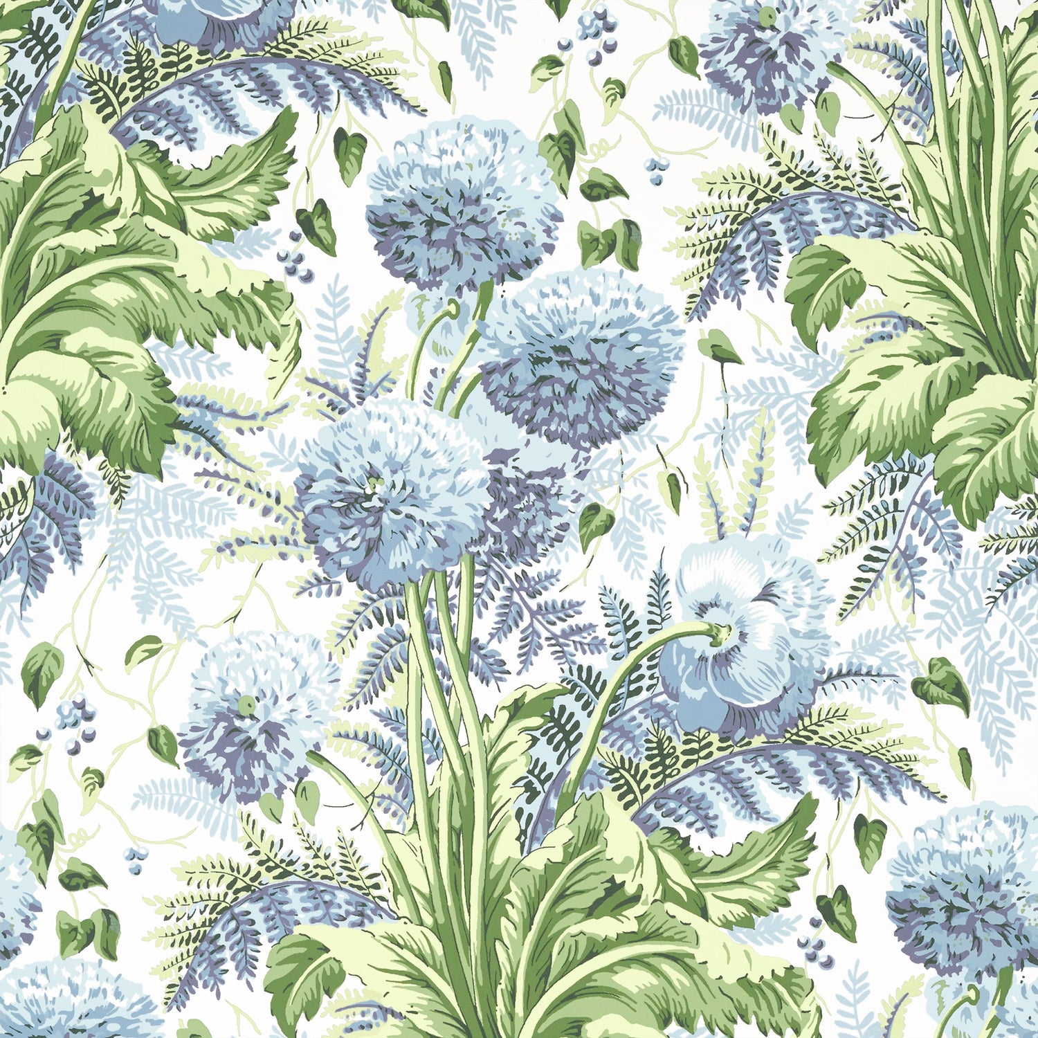 Dahlia fabric in sky on white color - pattern number AT24535 - by Anna French in the Devon collection