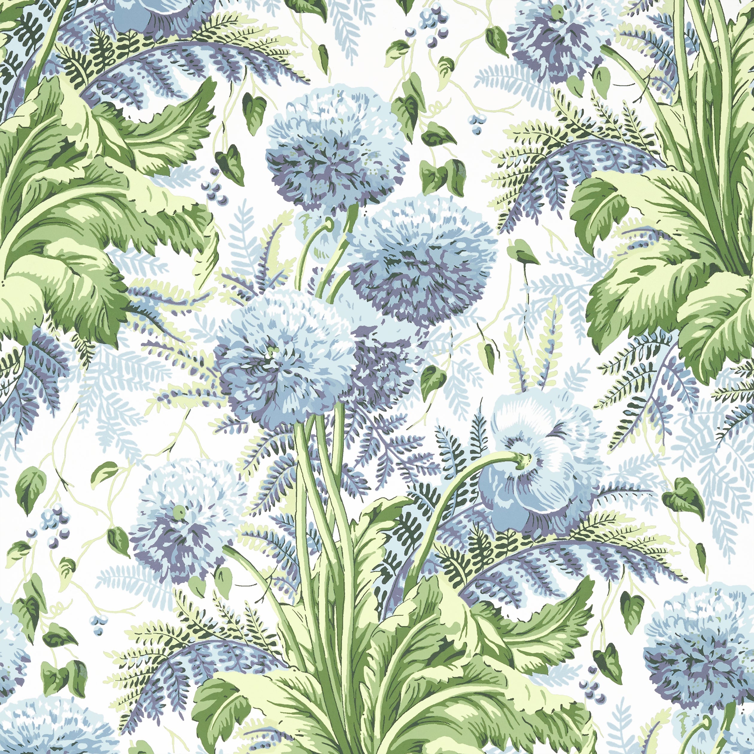 Dahlia fabric in sky on white color - pattern number AT24535 - by Anna French in the Devon collection