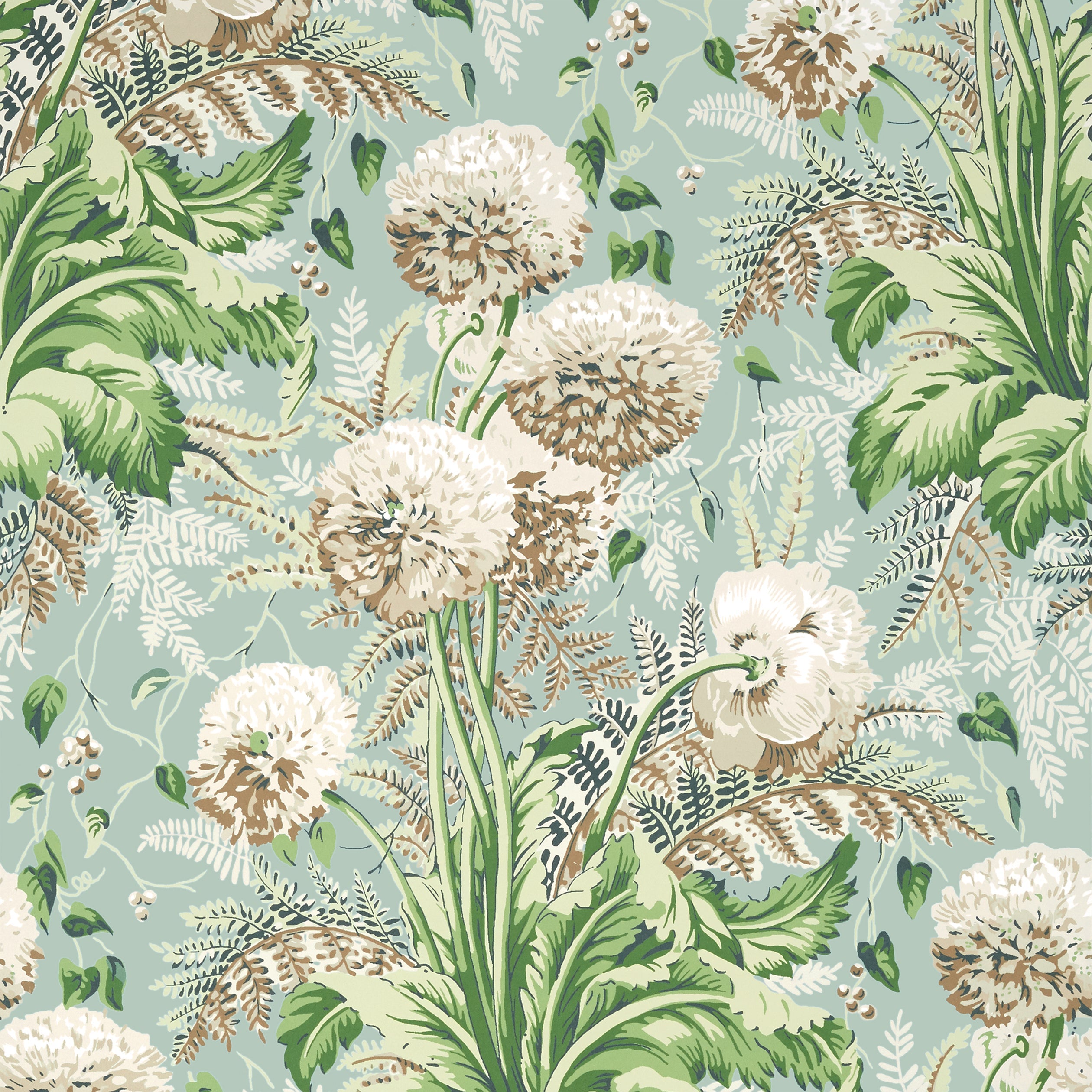 Dahlia fabric in neutral on robins egg color - pattern number AT24536 - by Anna French in the Devon collection