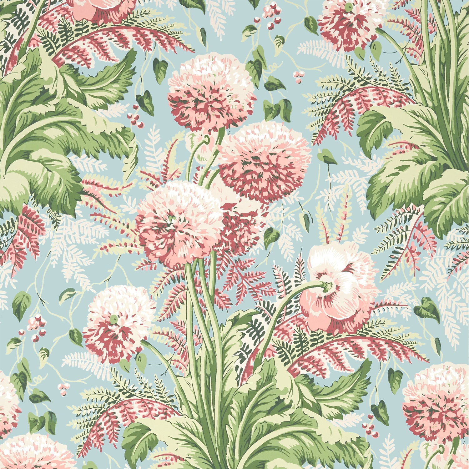 Dahlia fabric in coral on robins egg color - pattern number AT24537 - by Anna French in the Devon collection