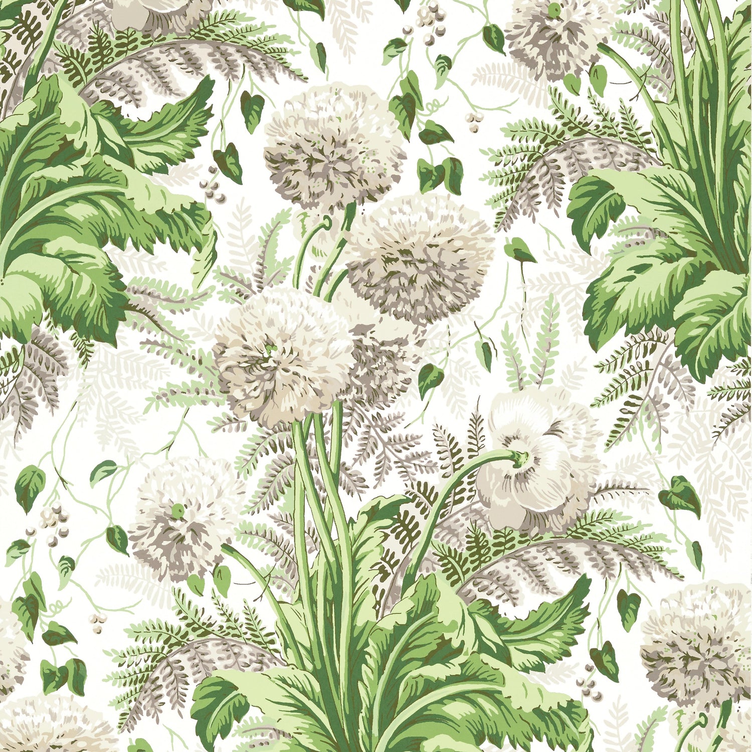 Dahlia fabric in spring on white color - pattern number AT24538 - by Anna French in the Devon collection