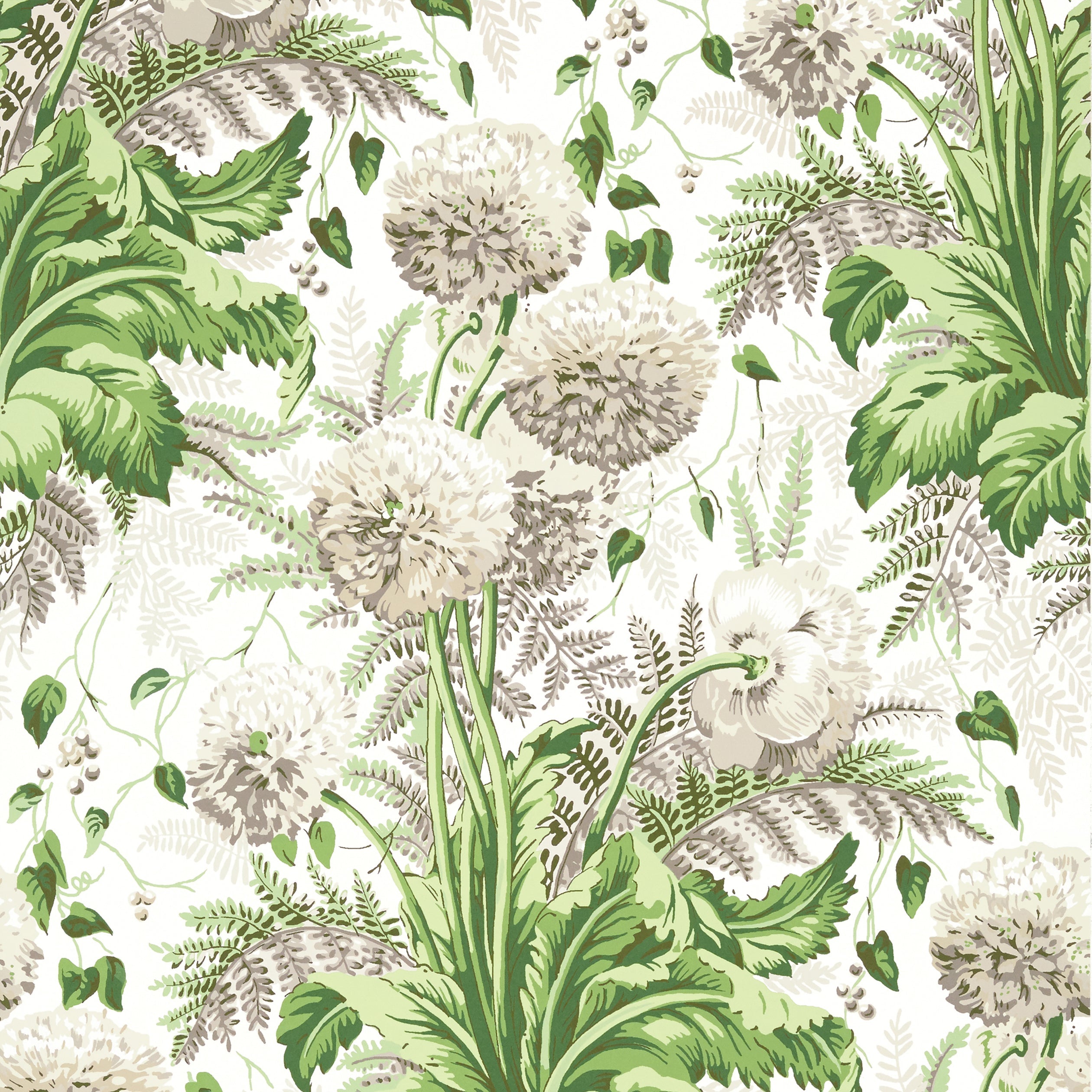 Dahlia fabric in spring on white color - pattern number AT24538 - by Anna French in the Devon collection