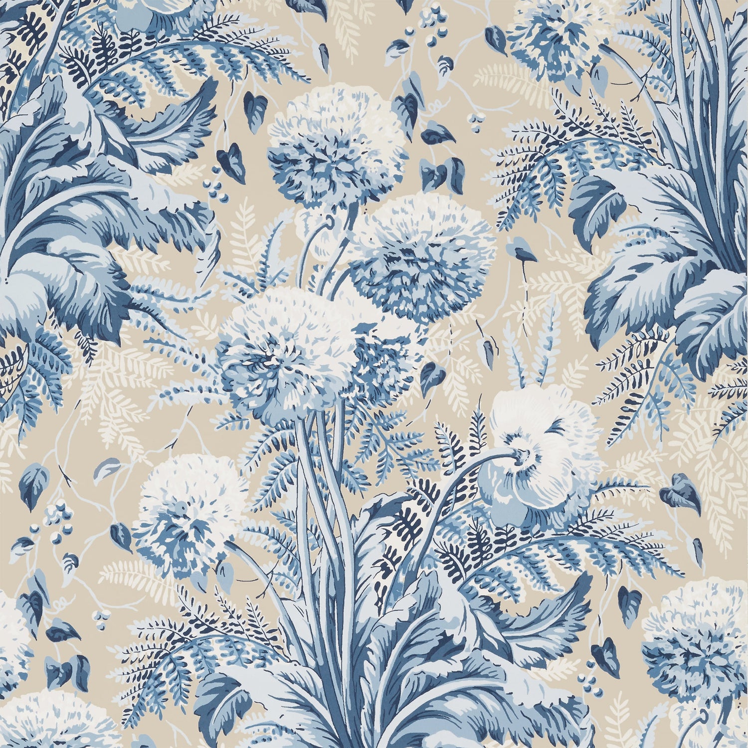 Dahlia fabric in navy on linen color - pattern number AT24540 - by Anna French in the Devon collection
