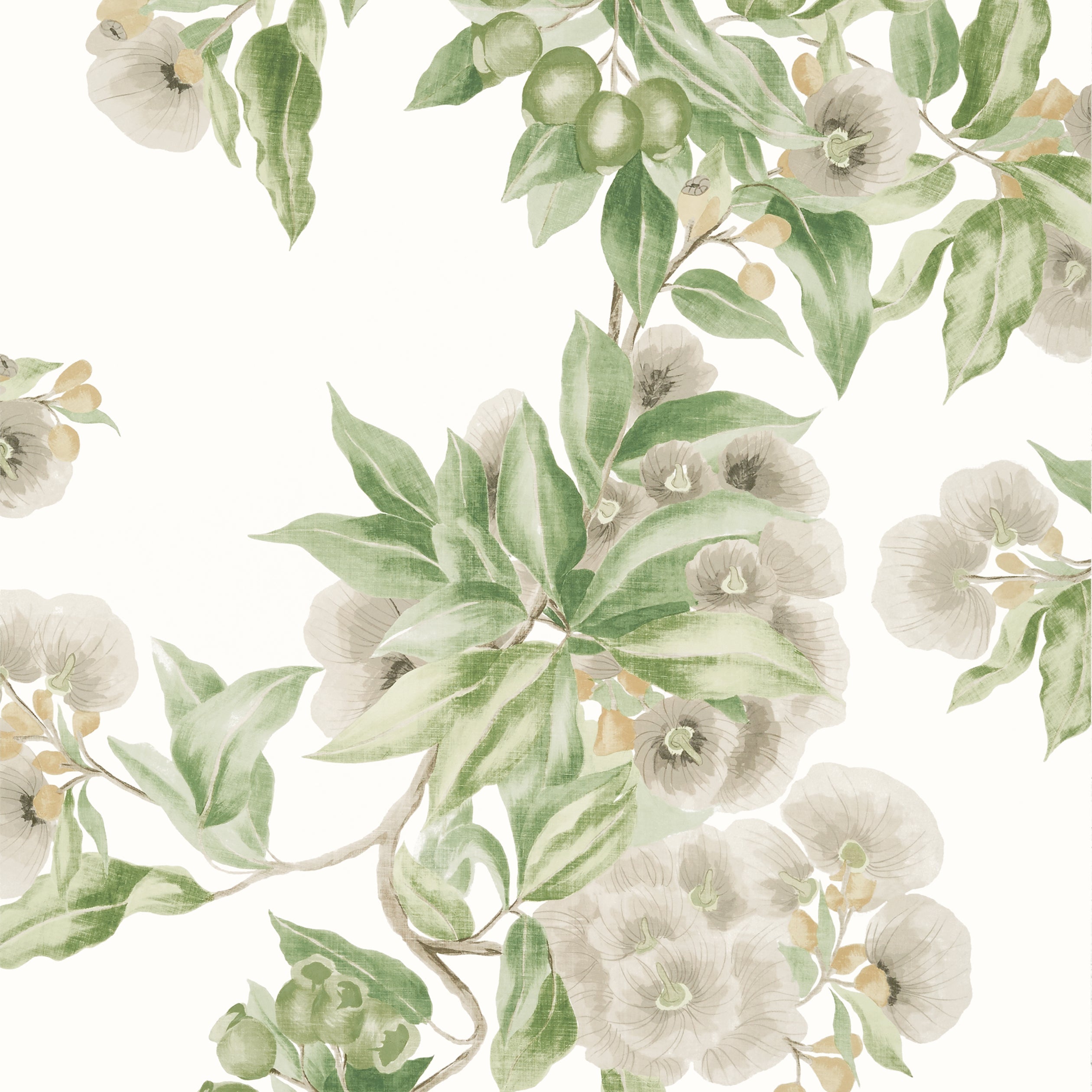 Camellia Garden fabric in spring on white color - pattern number AT24551 - by Anna French in the Devon collection