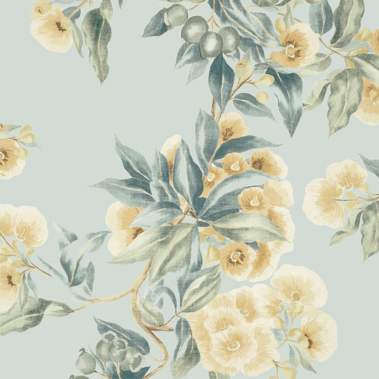 Camellia Garden fabric in soft gold color - pattern number AT24552 - by Anna French in the Devon collection