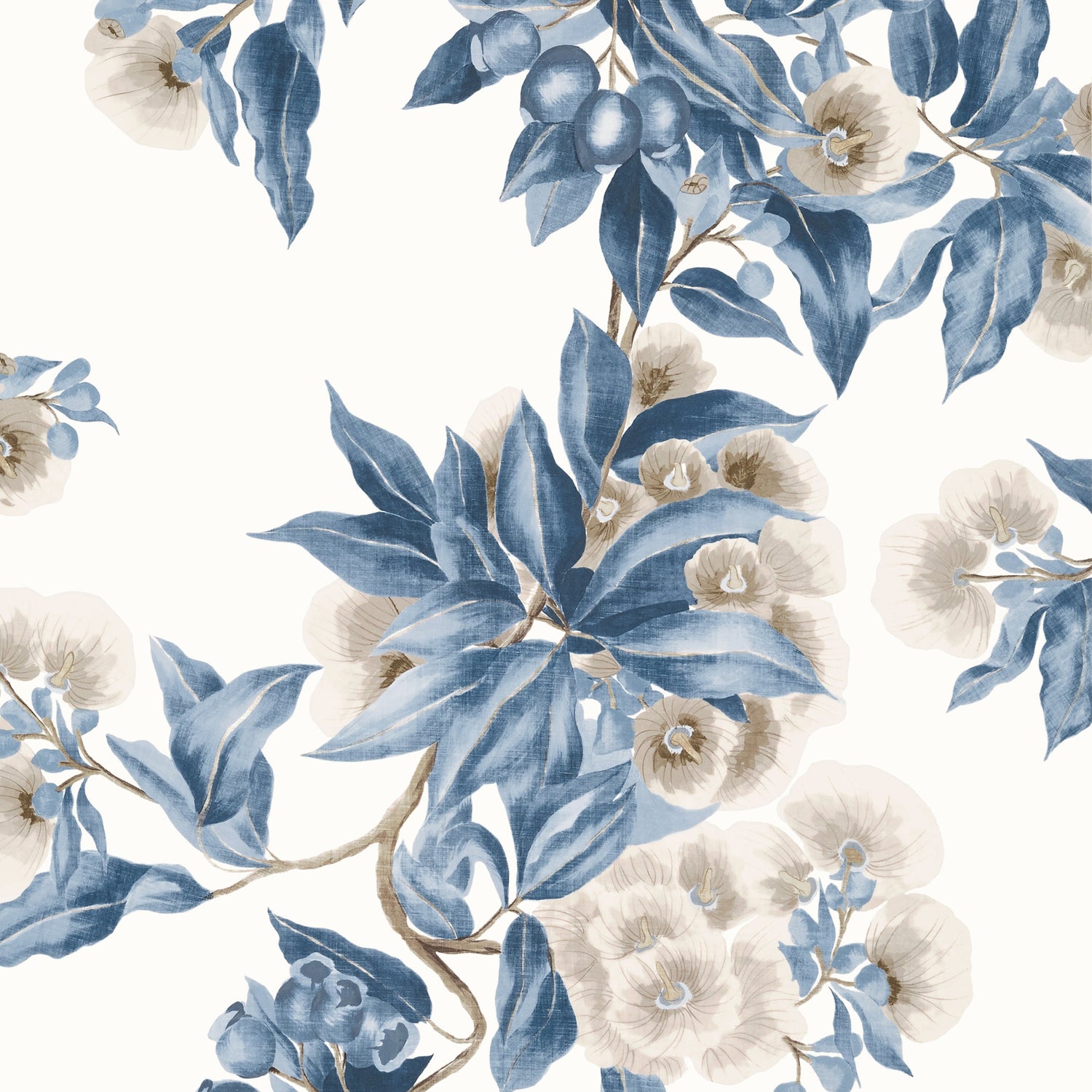 Camellia Garden fabric in navy and linen color - pattern number AT24553 - by Anna French in the Devon collection
