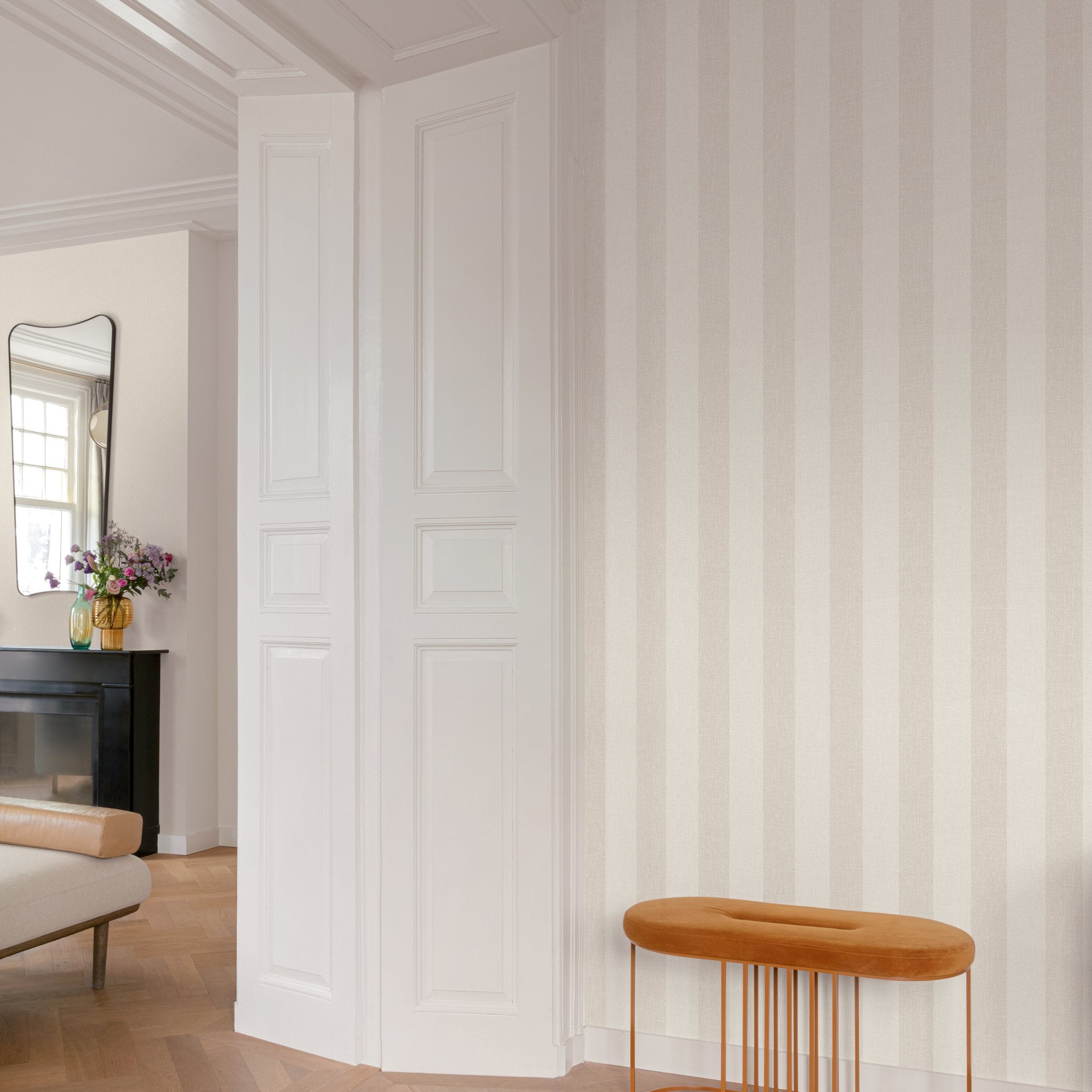 Regular Stripes Wallpaper in beige color - pattern number AT4002 - by Grandeco in the Atmosphere collection