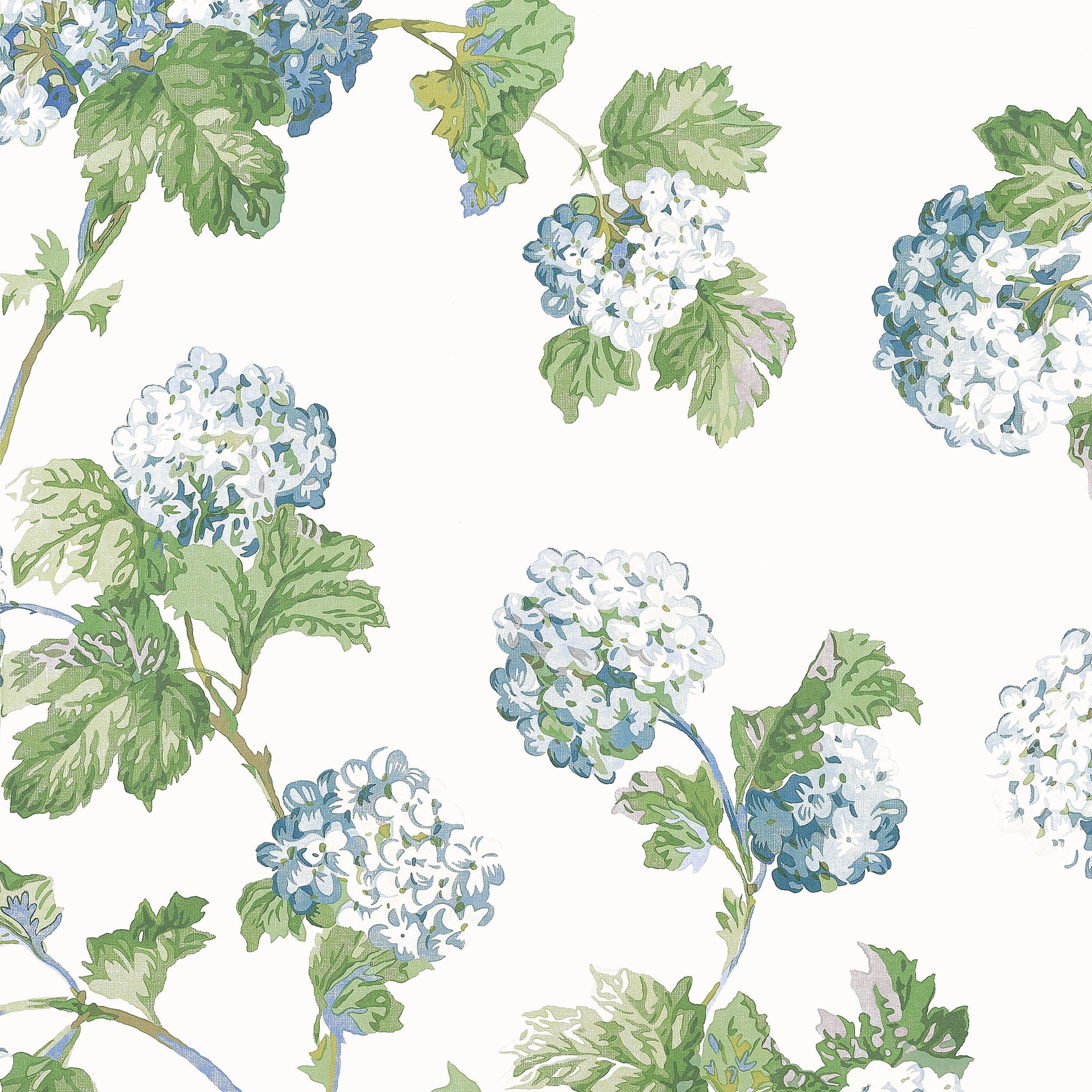 Sussex Hydrangea wallpaper in blue and green color - pattern number AT57846 - by Anna French in the Bristol collection