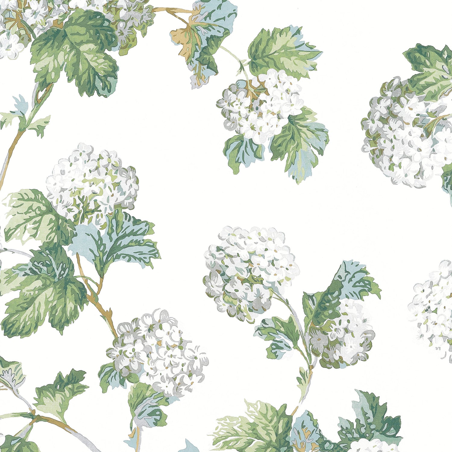 Sussex Hydrangea wallpaper in white and green color - pattern number AT57849 - by Anna French in the Bristol collection