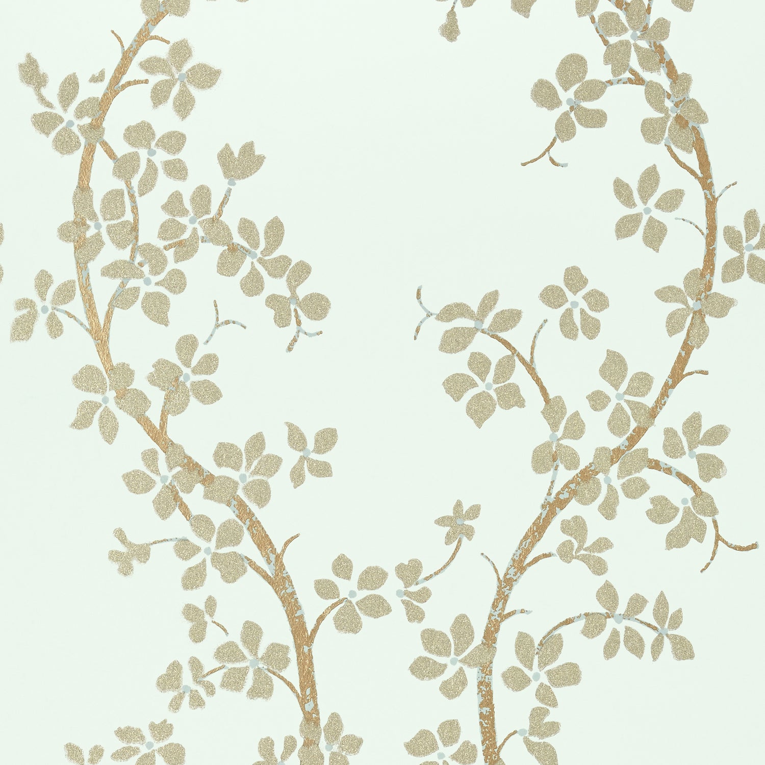 St Albans Grove wallpaper in metallic pewter on aqua color - pattern number AT6154 - by Anna French in the Serenade collection
