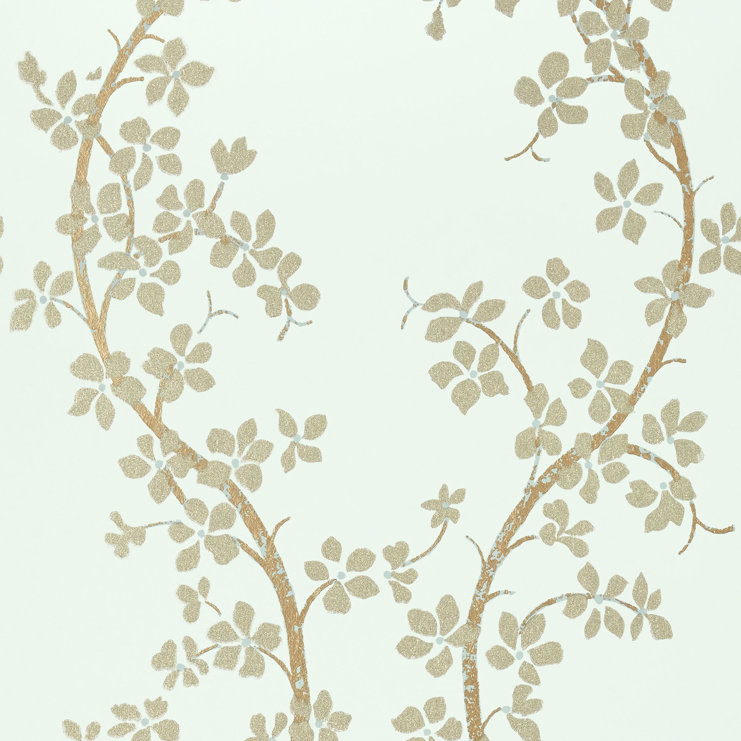 St Albans Grove wallpaper in metallic pewter on aqua color - pattern number AT6154 - by Anna French in the Serenade collection