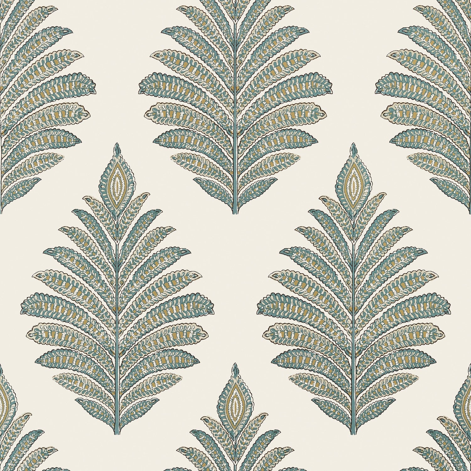 Palampore Leaf fabric in robins egg and beige color - pattern number AT78723 - by Anna French in the Palampore collection