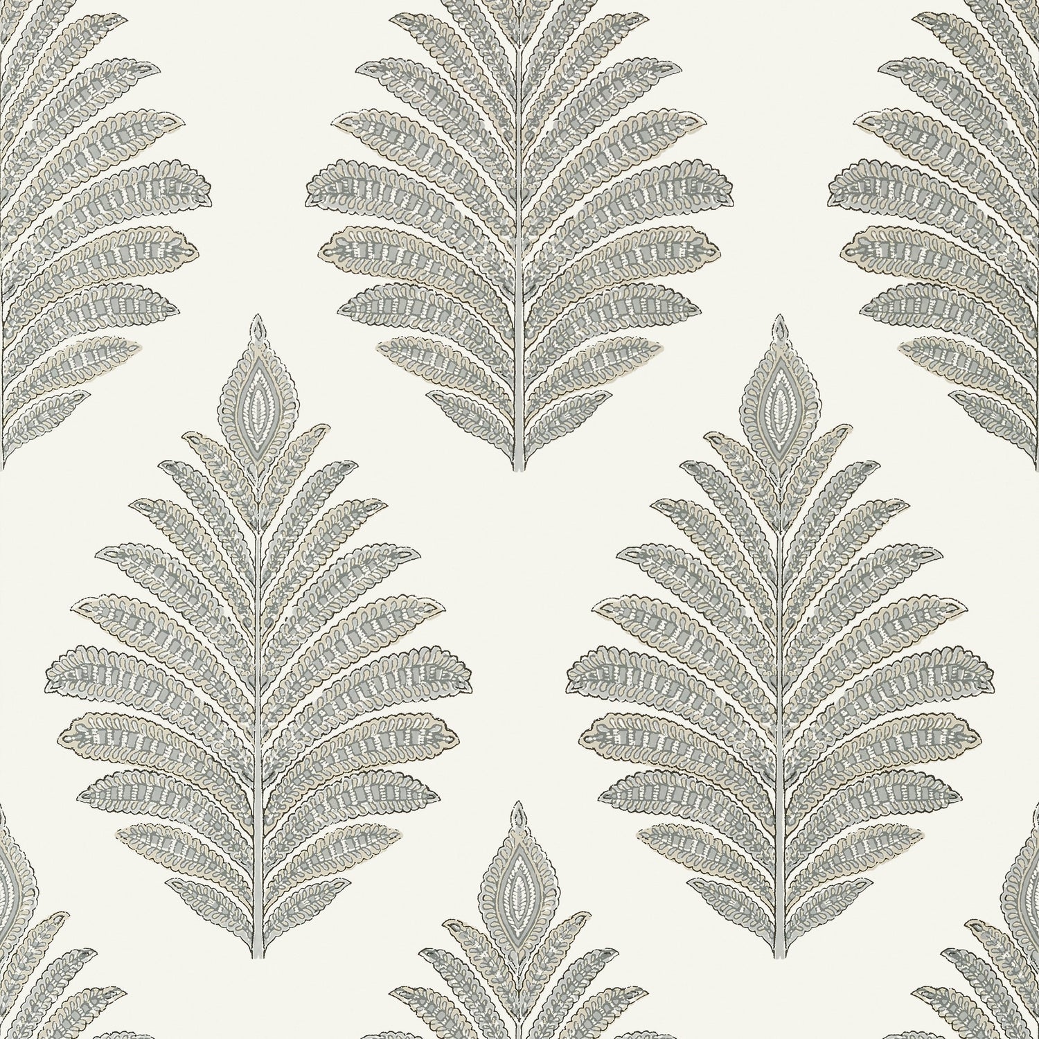 Palampore Leaf fabric in grey color - pattern number AT78724 - by Anna French in the Palampore collection