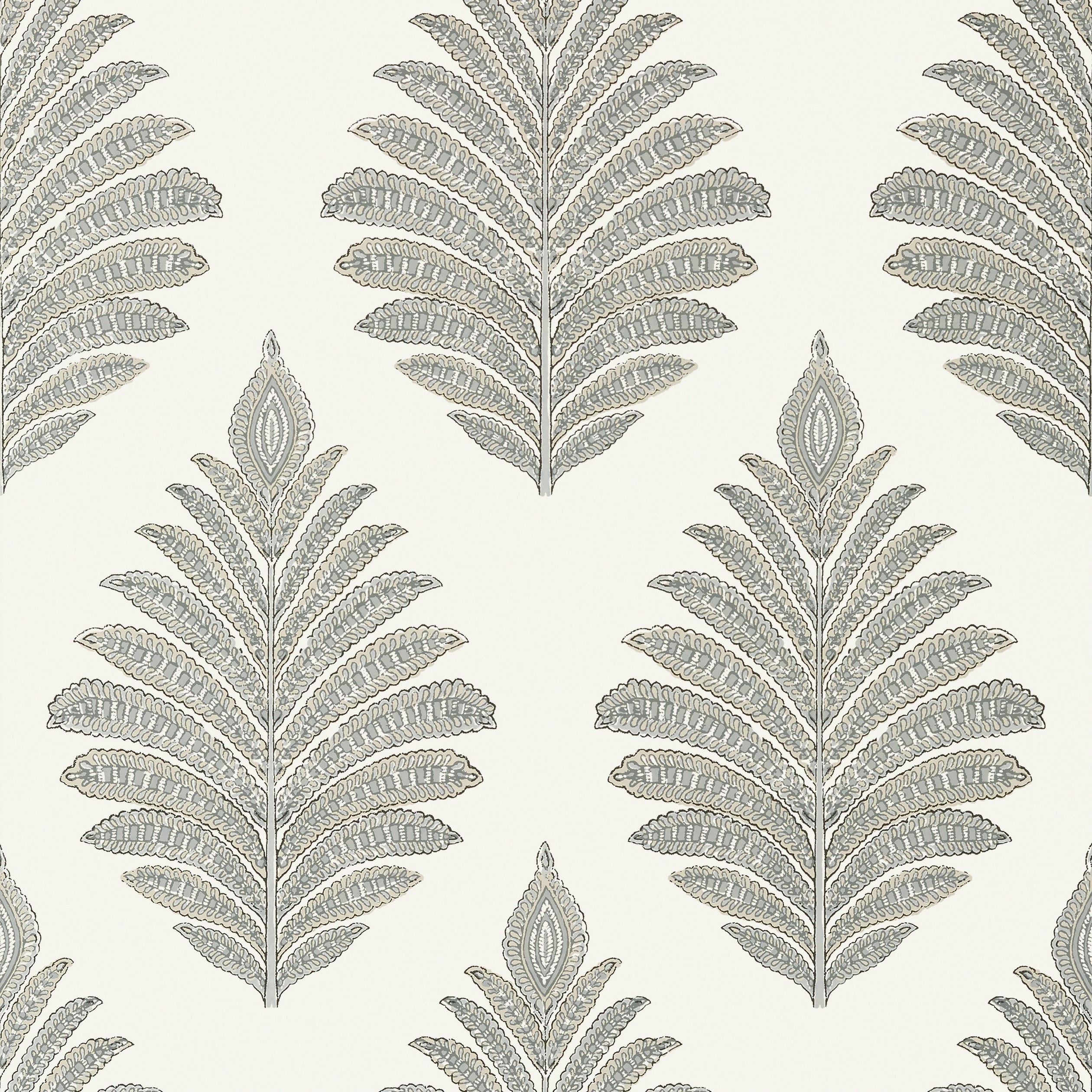 Palampore Leaf fabric in grey color - pattern number AT78724 - by Anna French in the Palampore collection