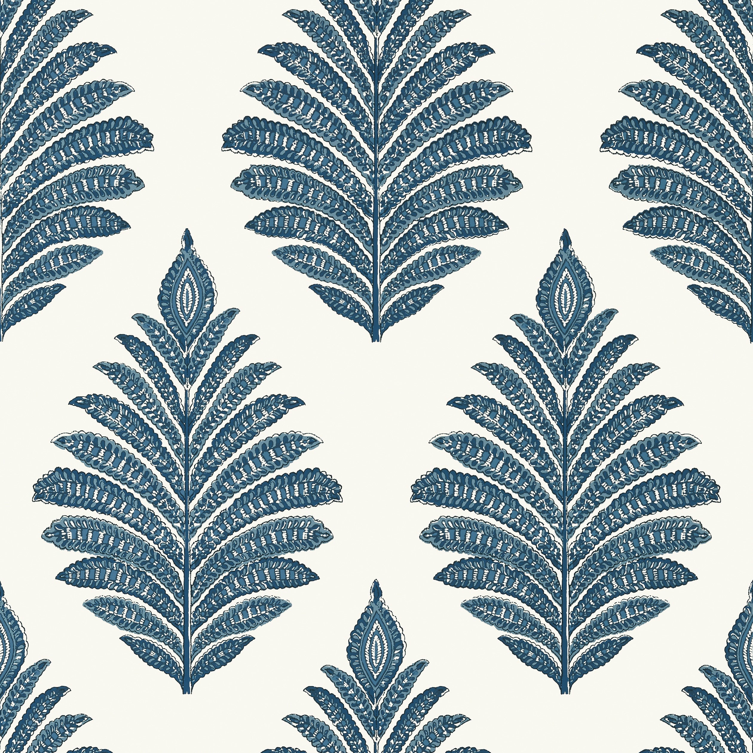 Palampore Leaf fabric in blue and white color - pattern number AT78725 - by Anna French in the Palampore collection