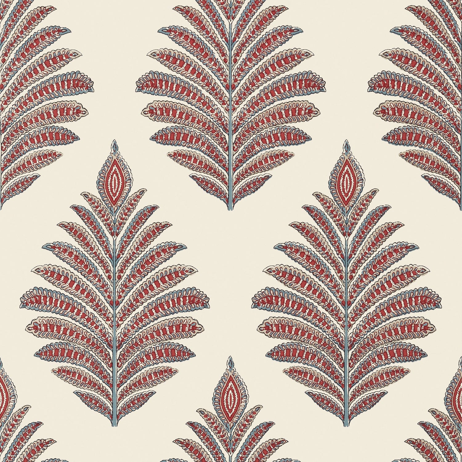 Palampore Leaf fabric in red and blue color - pattern number AT78726 - by Anna French in the Palampore collection