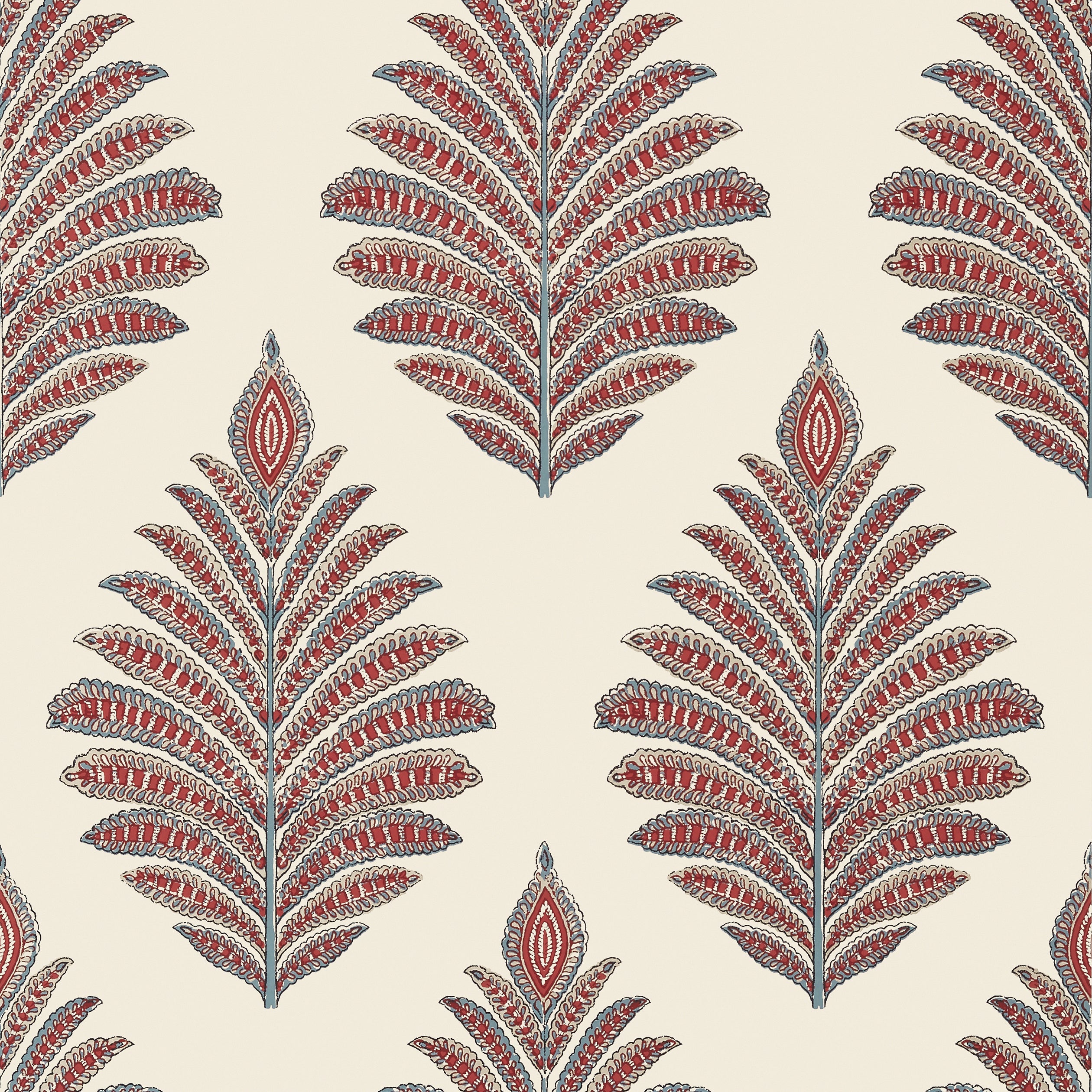 Palampore Leaf fabric in red and blue color - pattern number AT78726 - by Anna French in the Palampore collection