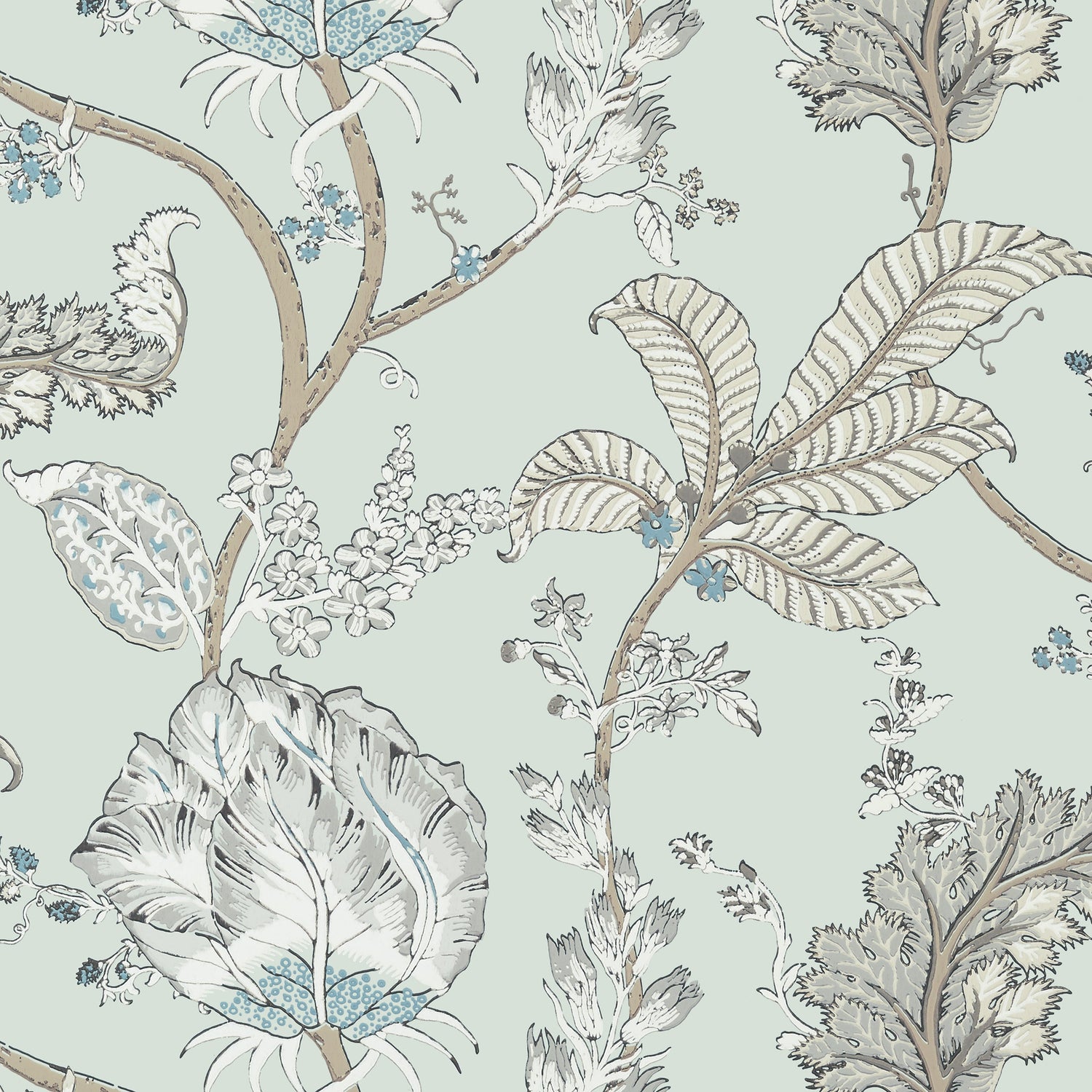 Kalamkari Vine fabric in robins egg color - pattern number AT78737 - by Anna French in the Palampore collection