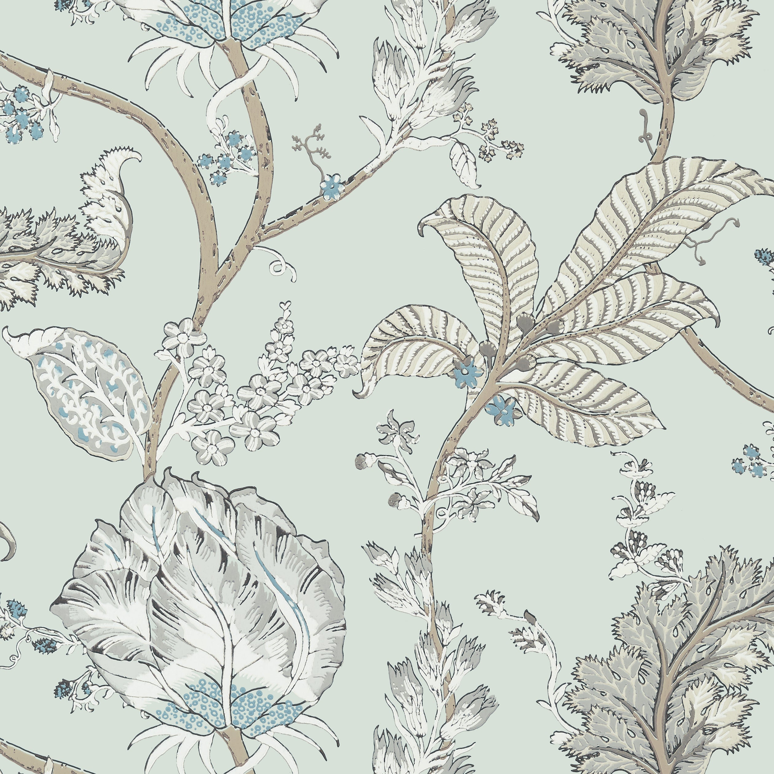 Kalamkari Vine fabric in robins egg color - pattern number AT78737 - by Anna French in the Palampore collection