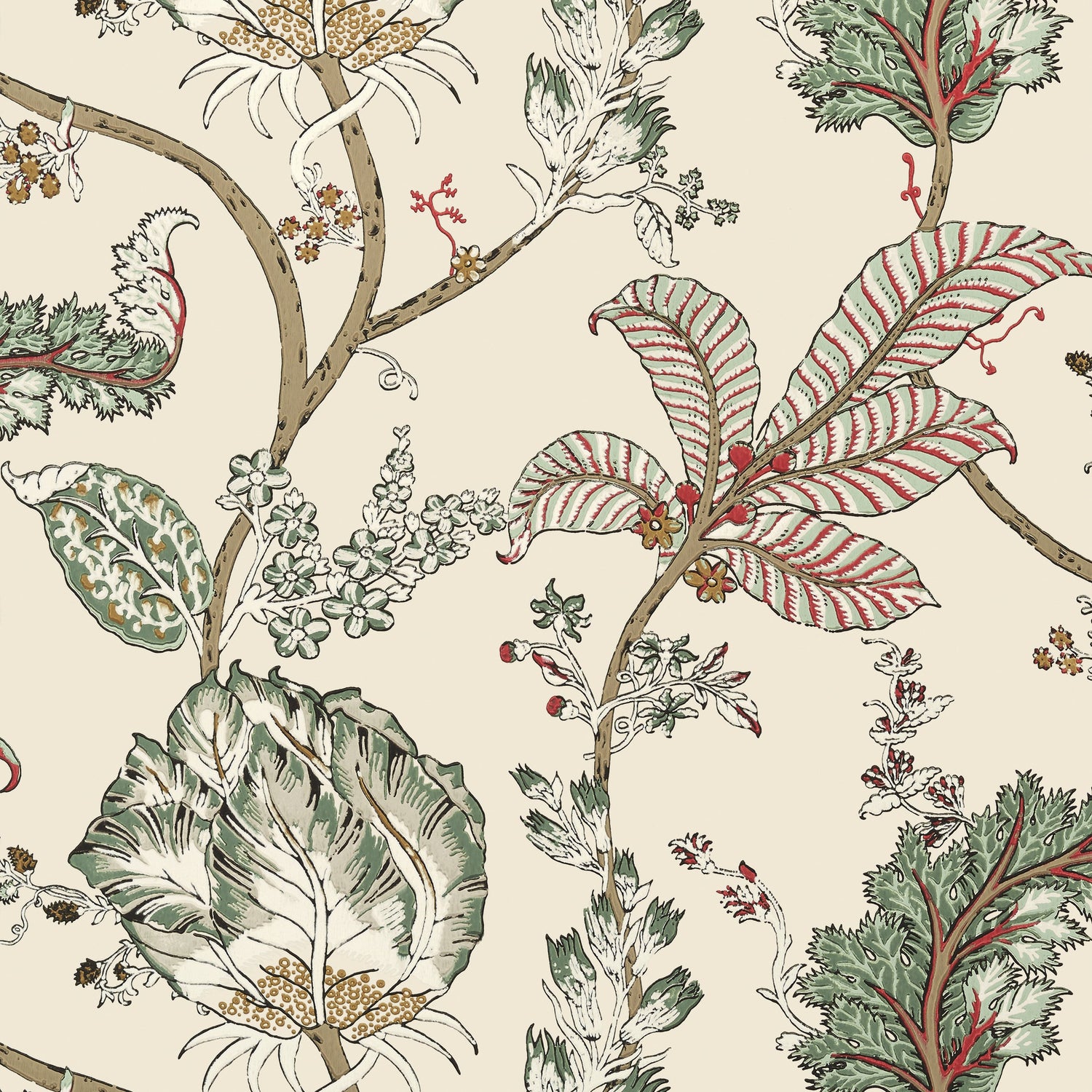 Kalamkari Vine fabric in red and gold color - pattern number AT78741 - by Anna French in the Palampore collection