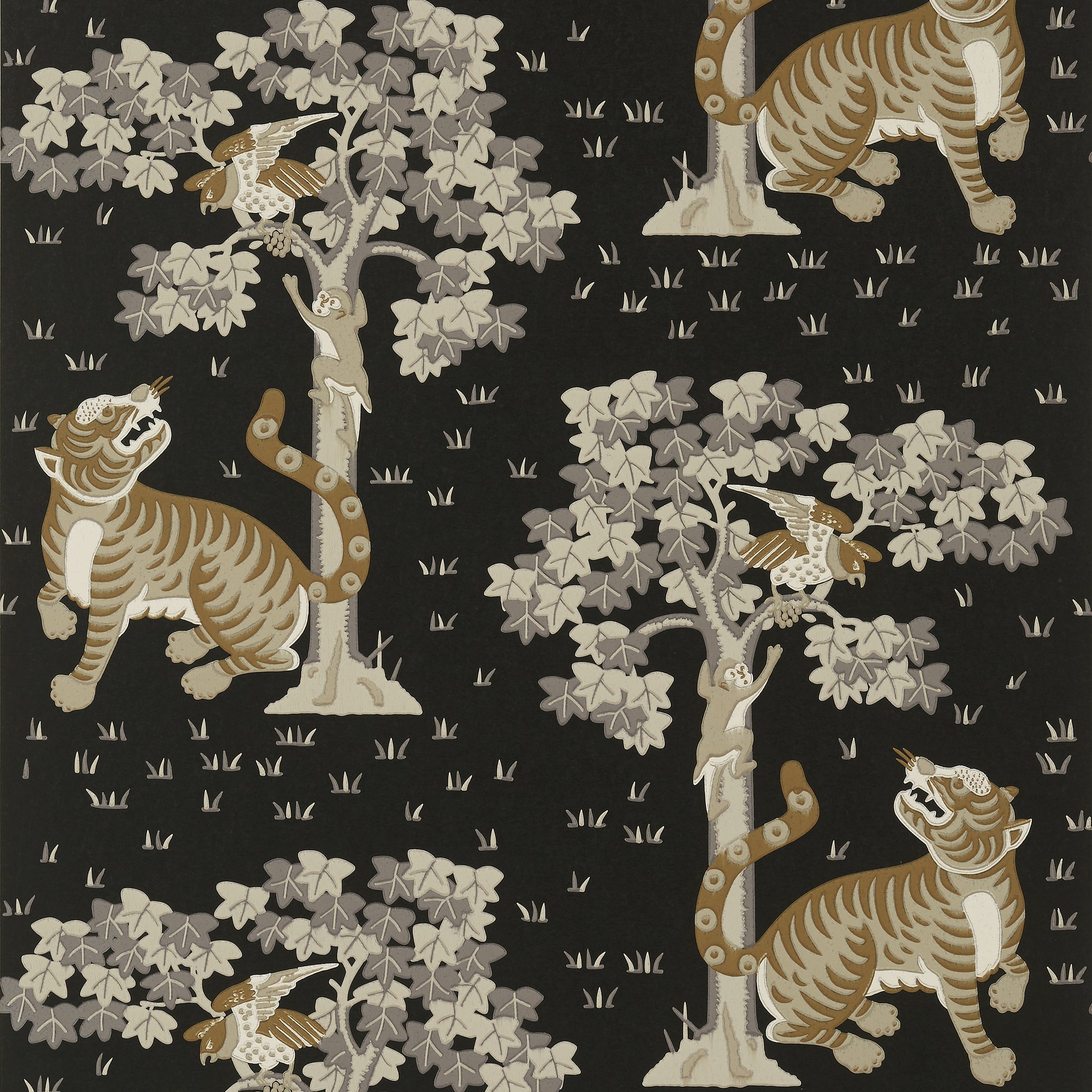 Kahna wallpaper in black color - pattern number AT78778 - by Anna French in the Palampore collection