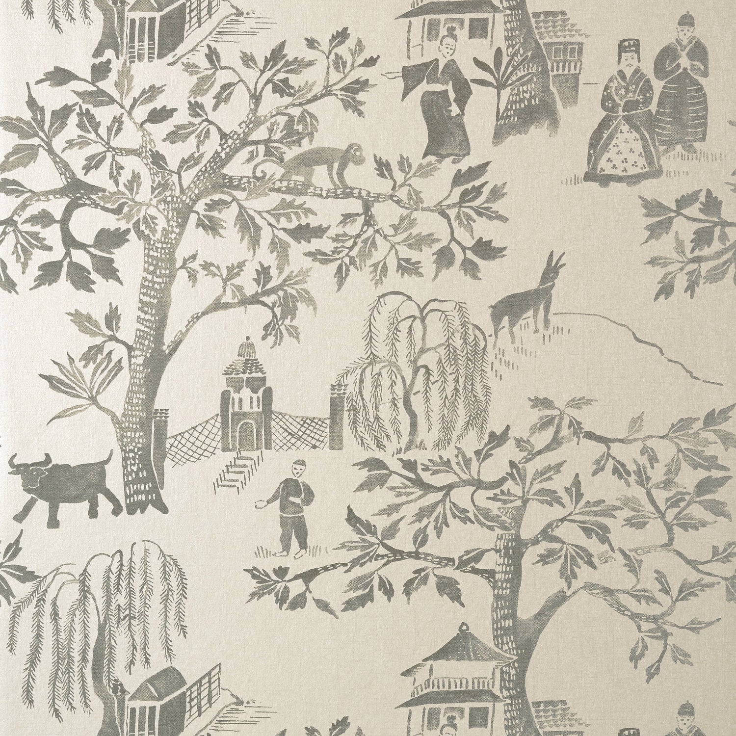 Willow Wood fabric in grey on pearl color - pattern number AT7912 - by Anna French in the Watermark collection