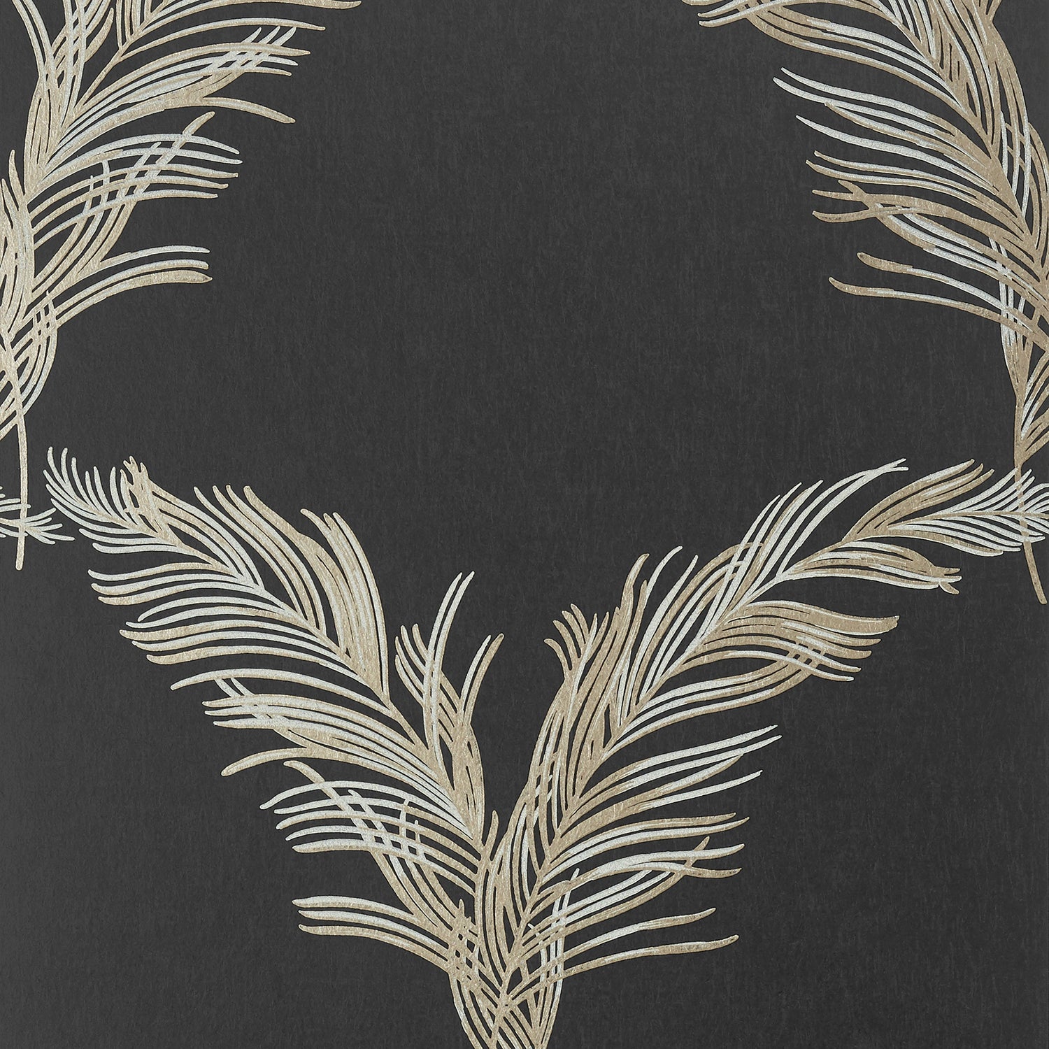 Plumes fabric in metallic pewter on black color - pattern number AT7928 - by Anna French in the Watermark collection