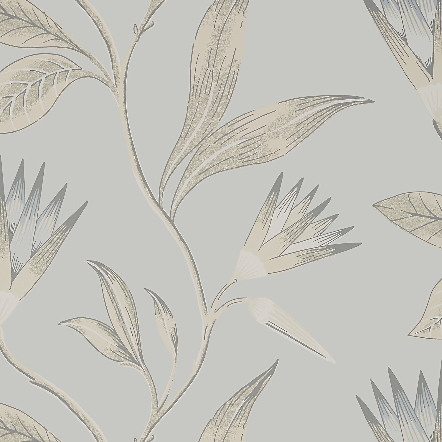 Cleo Vine fabric in spa blue on grey color - pattern number AT9619 - by Anna French in the Savoy collection
