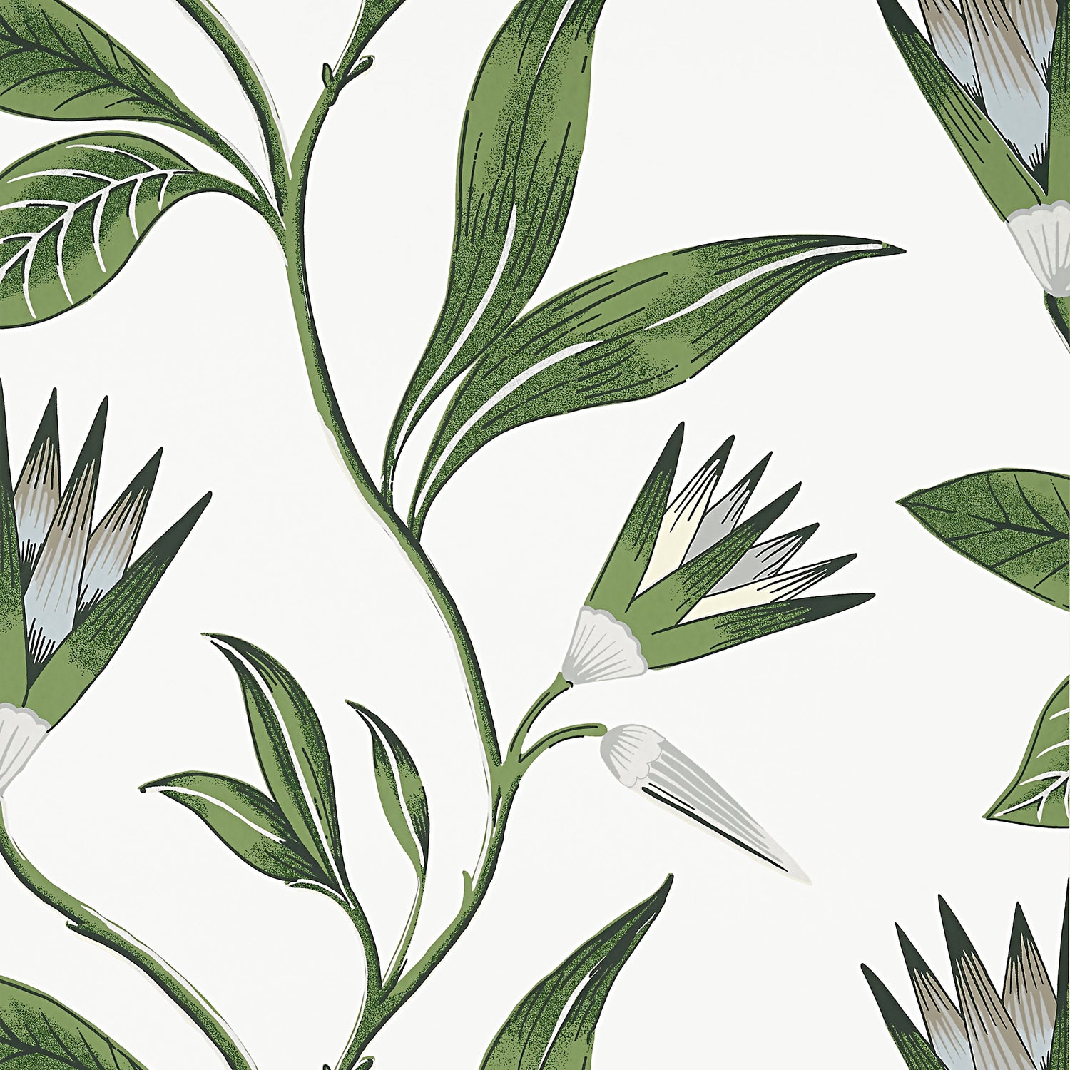 Cleo Vine fabric in green and white color - pattern number AT9622 - by Anna French in the Savoy collection