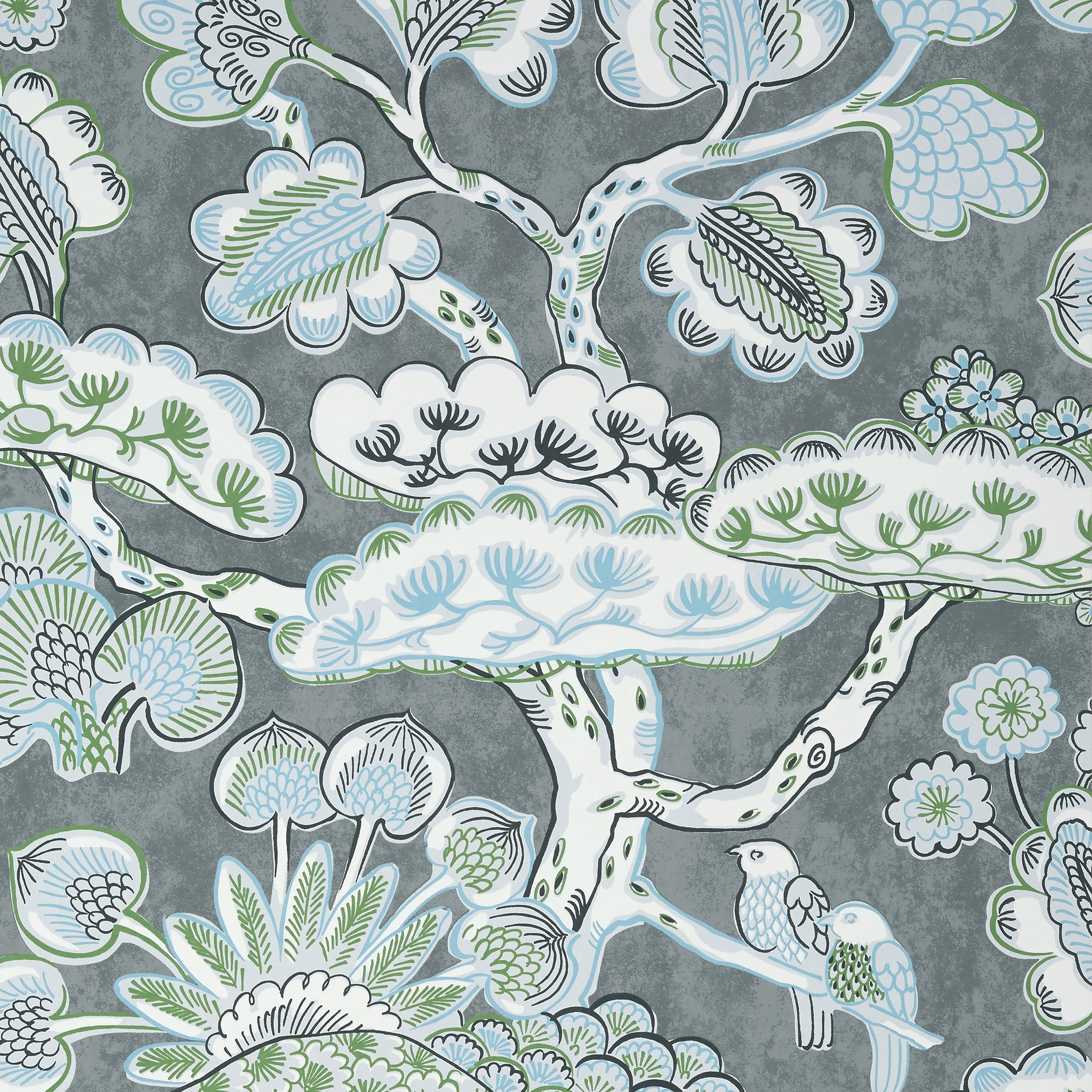 Tree House wallpaper in grey color - pattern number AT9864 - by Anna French in the Nara collection