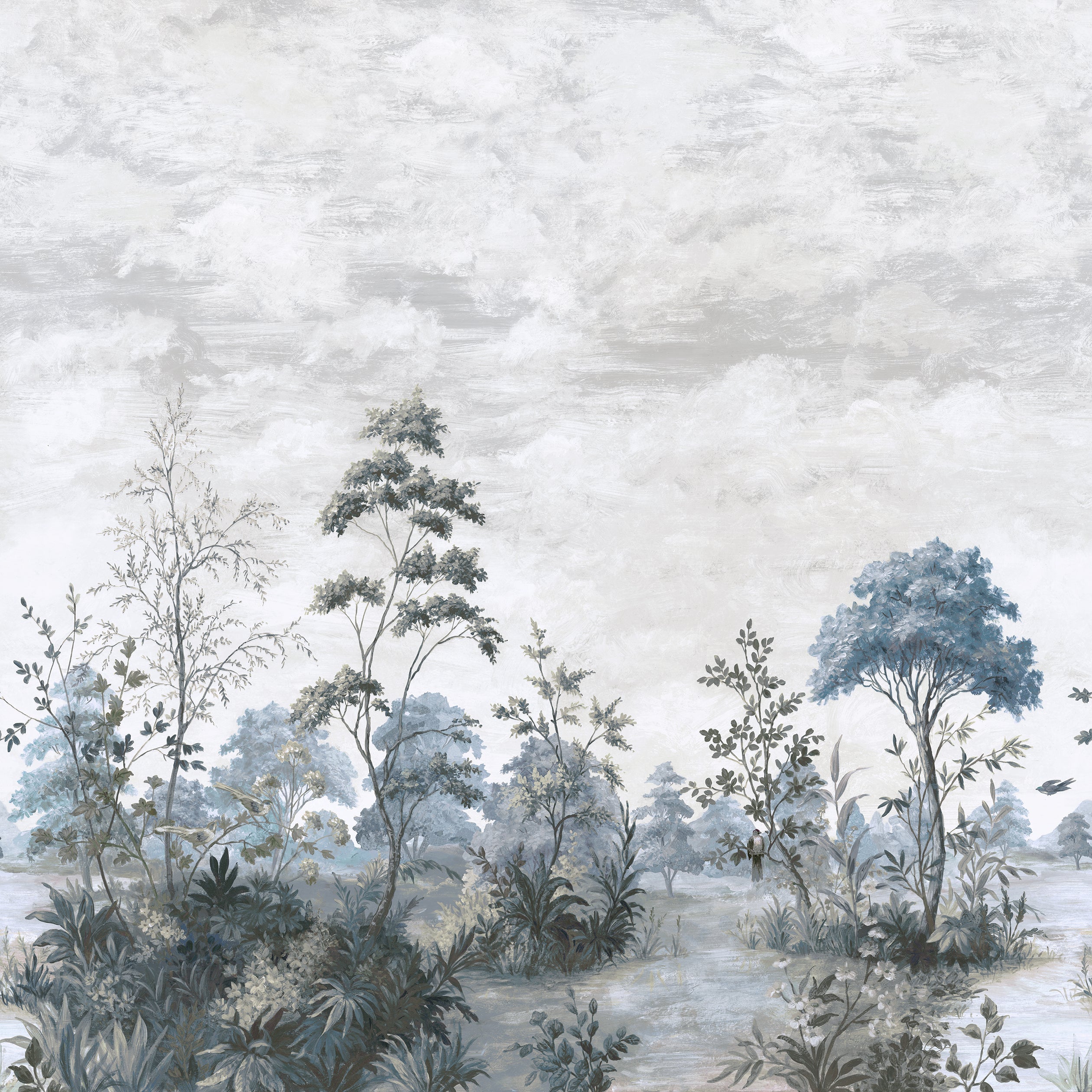 Cumbria Mural mural in spa blue on pearl color - pattern number ATM16152 - by Anna French in the Belvedere collection