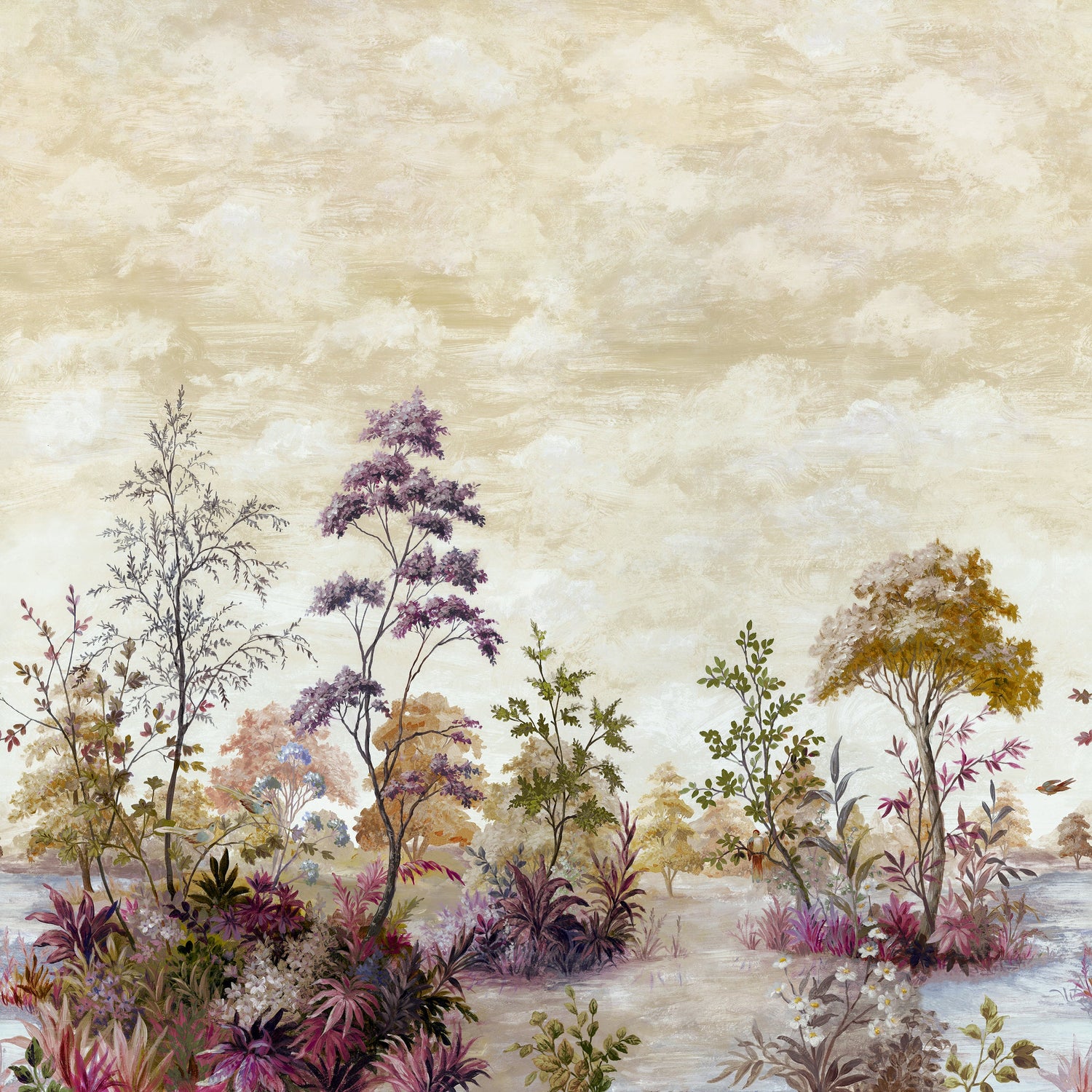 Cumbria Mural mural in eggplant on pearl color - pattern number ATM16153 - by Anna French in the Belvedere collection