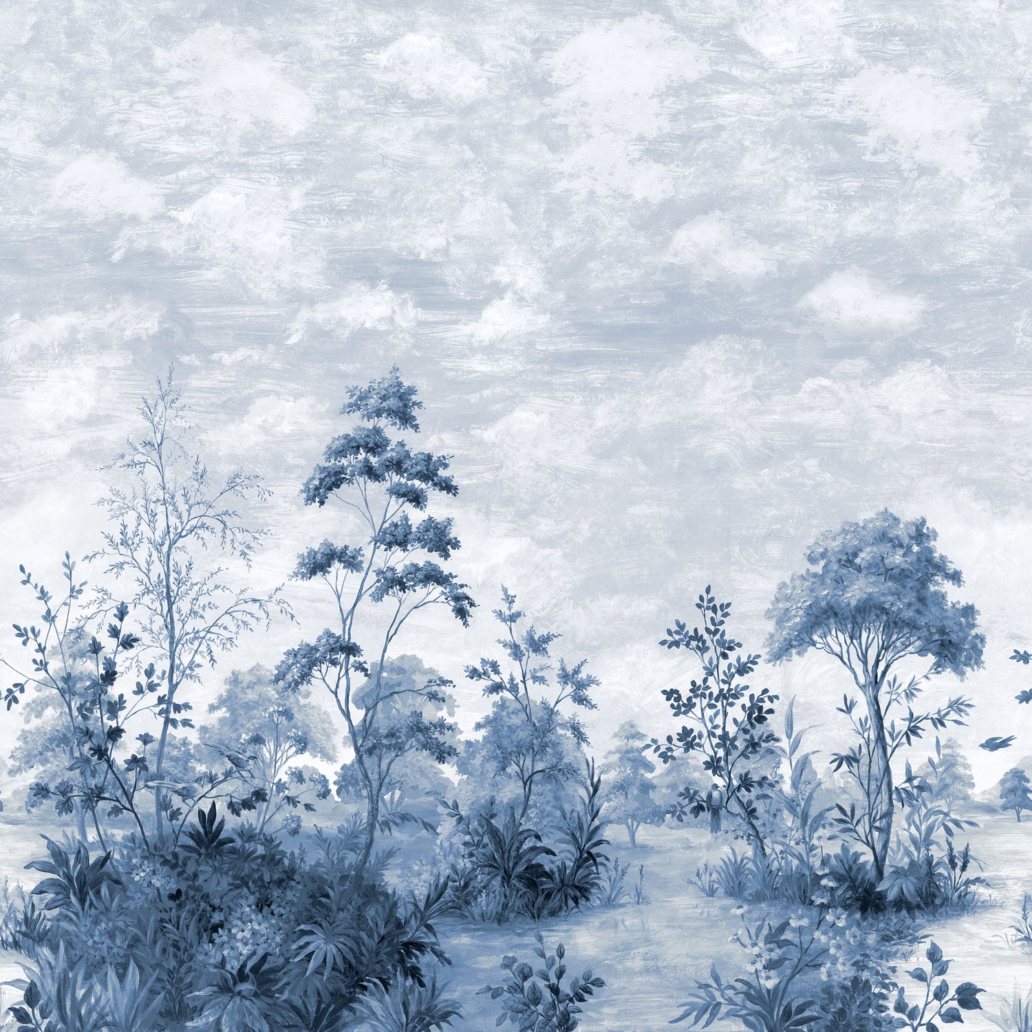 Cumbria Mural mural in blue white on pearl color - pattern number ATM16155 - by Anna French in the Belvedere collection