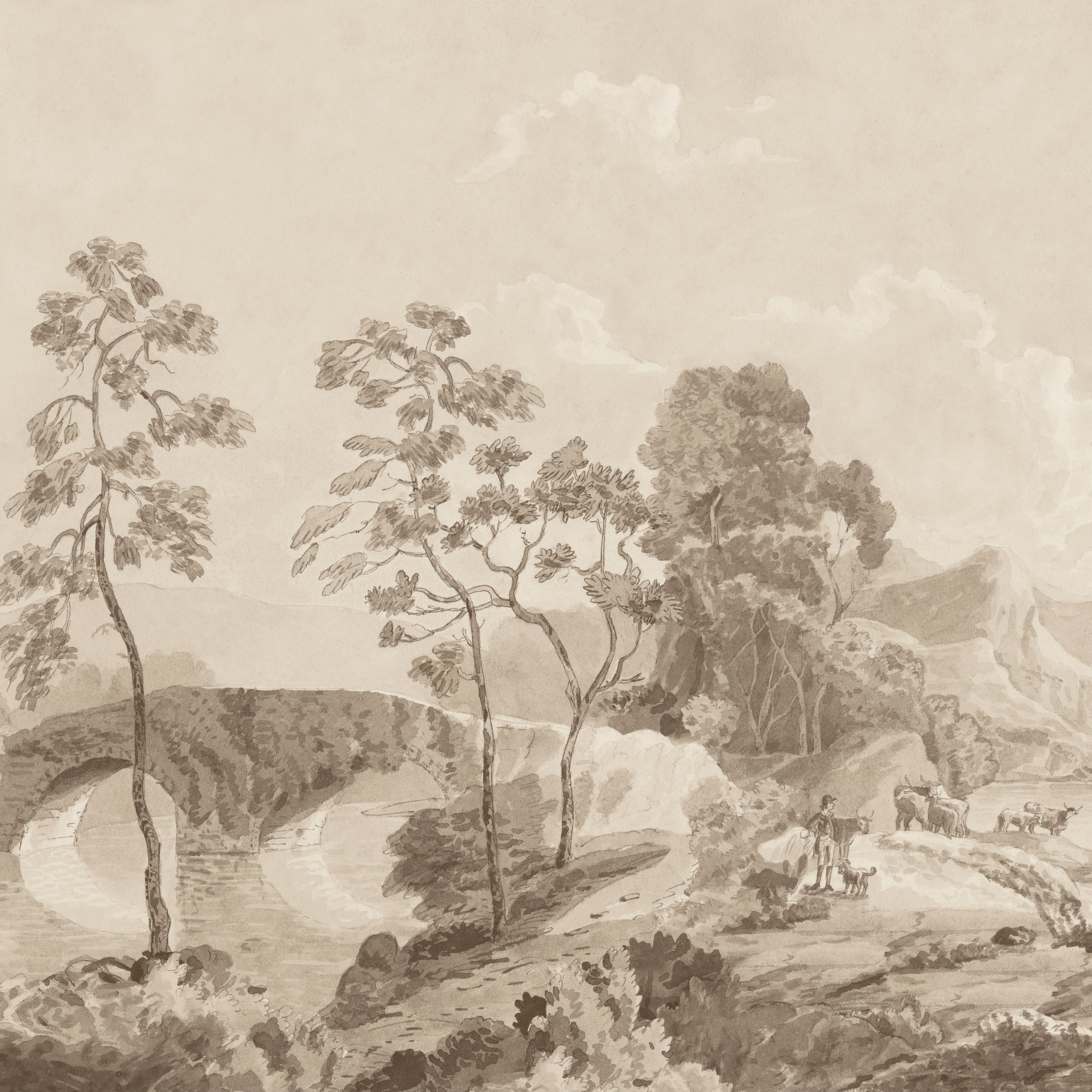 Savery Panel wallpaper in sepia panel color - pattern number ATM24572 - by Anna French in the Devon collection