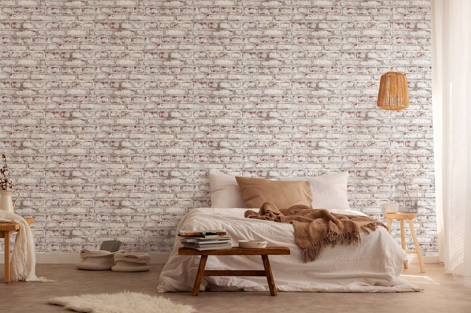 Coastal Brick Effect Motif wallpaper in white color - pattern number BB51100 - by Galerie in the The Bricks And More collection