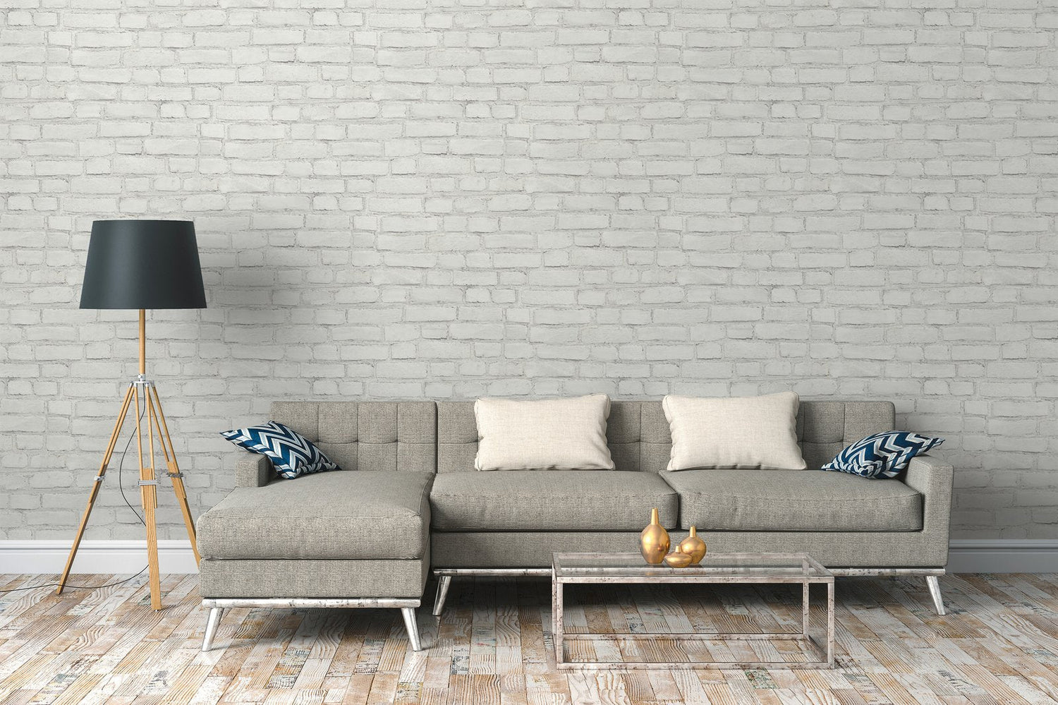 Coastal Brick Effect Motif wallpaper in white color - pattern number BB51101 - by Galerie in the The Bricks And More collection